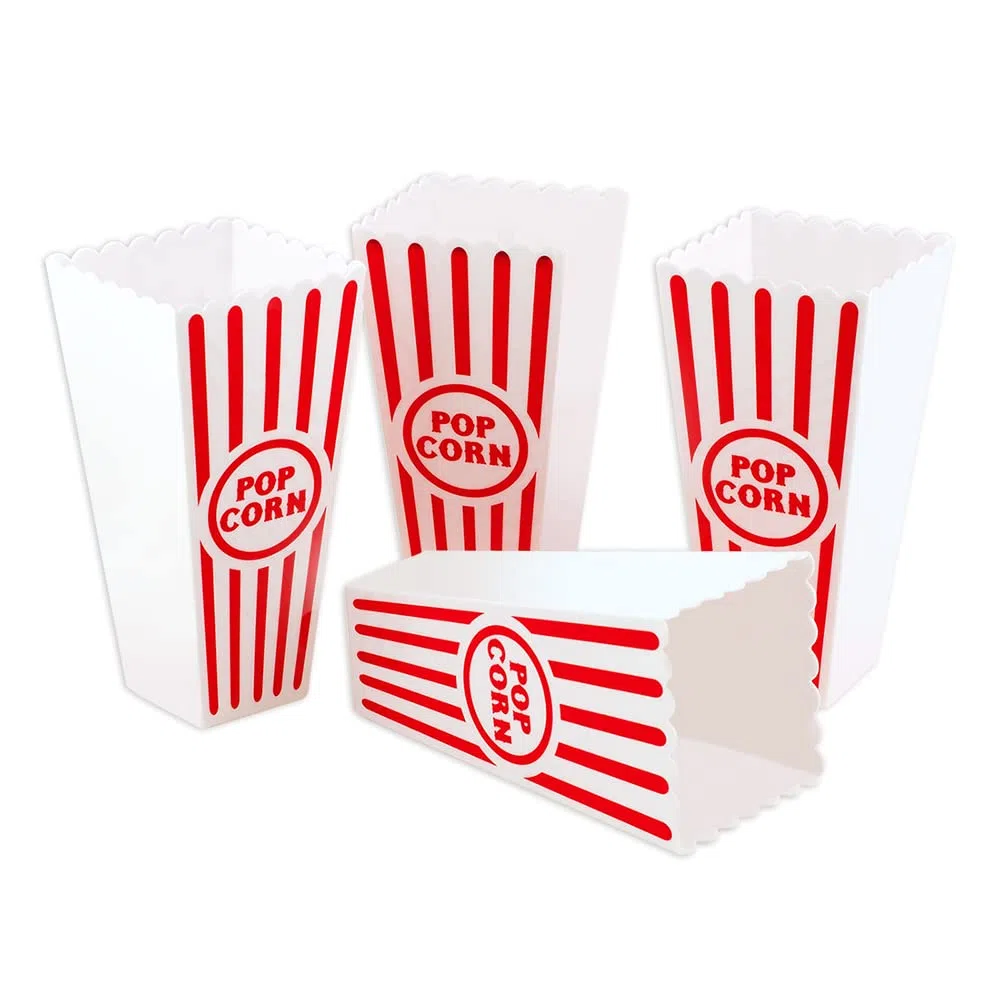 Novelty Place Kunststoff rot & weiß gestreiften klassischen Popcorn-Behälter für Movie Night - 7,8 "hoch x 3,8" Platz (4er Pack)
