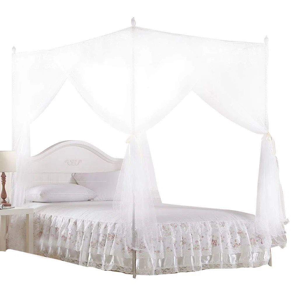 KIMISS Bettvorhang Betthimmel Weiß Polyester Luxus Prinzessin DREI Seitenöffnungen Bettvorhang Baldachin Netting Moskitonetz Bettwäsche (L) (150 * 200 * 200)