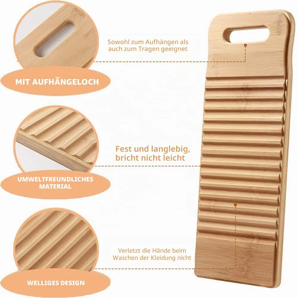 Bambus Waschbrett, 1 Stück Holz Waschen Kleidung Bord Große Wäsche Bord für Kleidung Hause Waschküche, Geeignet zum Waschen von Kinderkleidung(40 * 15 * 1.8cm)