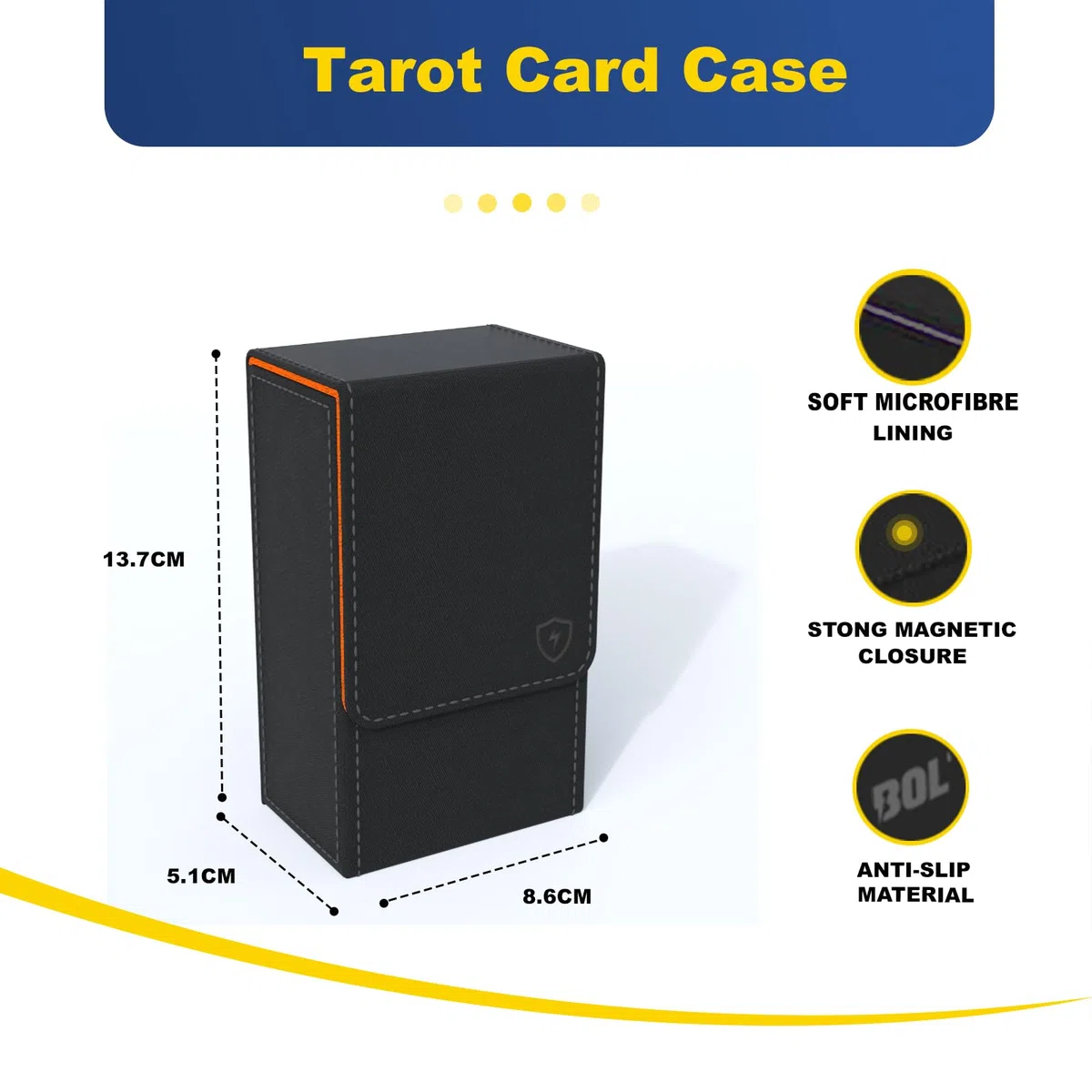 Schwarzer Tarotkartenhalter; faltbare Tarotkarten-Box mit Magnetdeckelverschluss; passend für Rider Waite Tarotkartendeck; Halter misst Standardgröße 137 x 86 x 57 mm (Orange)