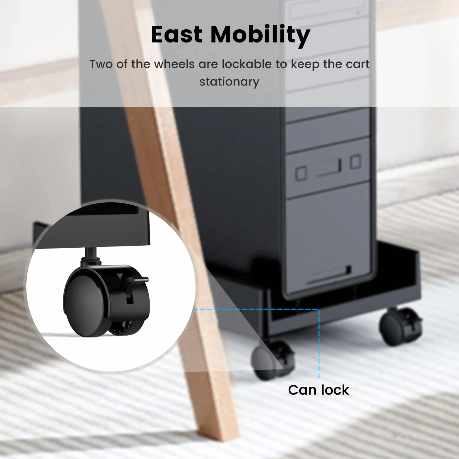 ORICO PC Ständer mit 4 Rollen (2 Lenkrollen + 2 Feststellrädern) – Universaler Computer CPU Tower Ständer unter dem Schreibtisch, Mobiler PC-Standfuß für Home-Office, 45,4 x 22,2 x 2,2 cm
