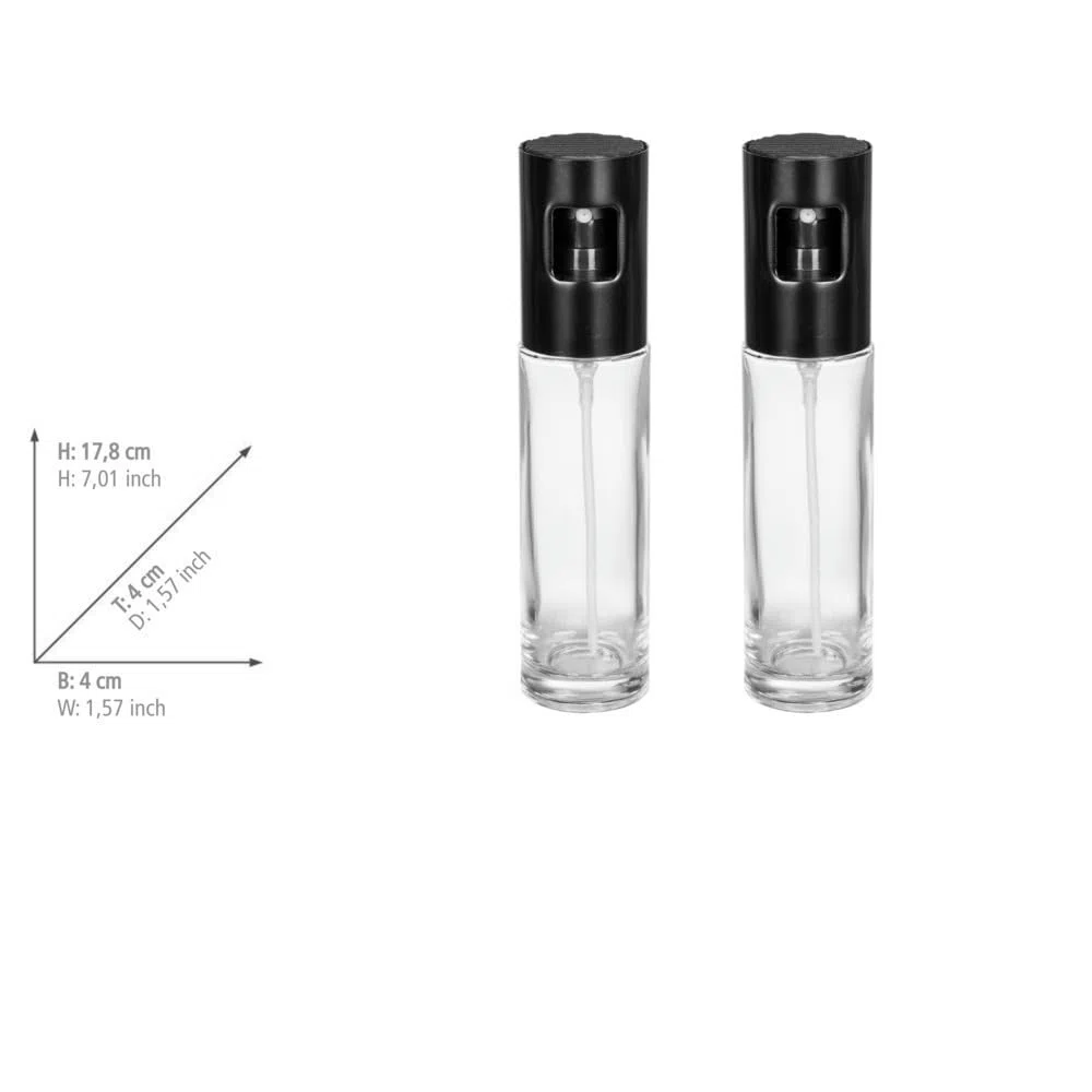 WENKO Sprüher für Essig und Öl Mod. Nevo 2er Set, Glasbehälter à 100 ml, Sprühkopf aus Edelstahl, Kunststoff-Pumpknopf, (B/T x H): je Ø 4 x 17 cm, Schwarz