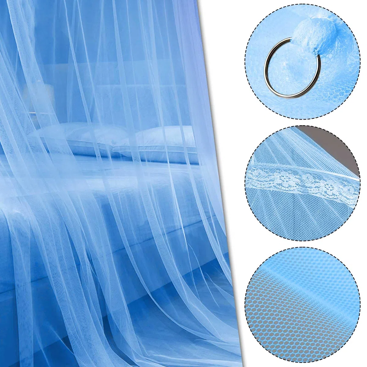 Moskitonetz Bett,Mückennetz Bett,Mosquito Netz Reise 60x250x1100cm,Moskitonetz Reise Blau,Betthimmel Mädchen für Garten Camping Hause Betthimmel