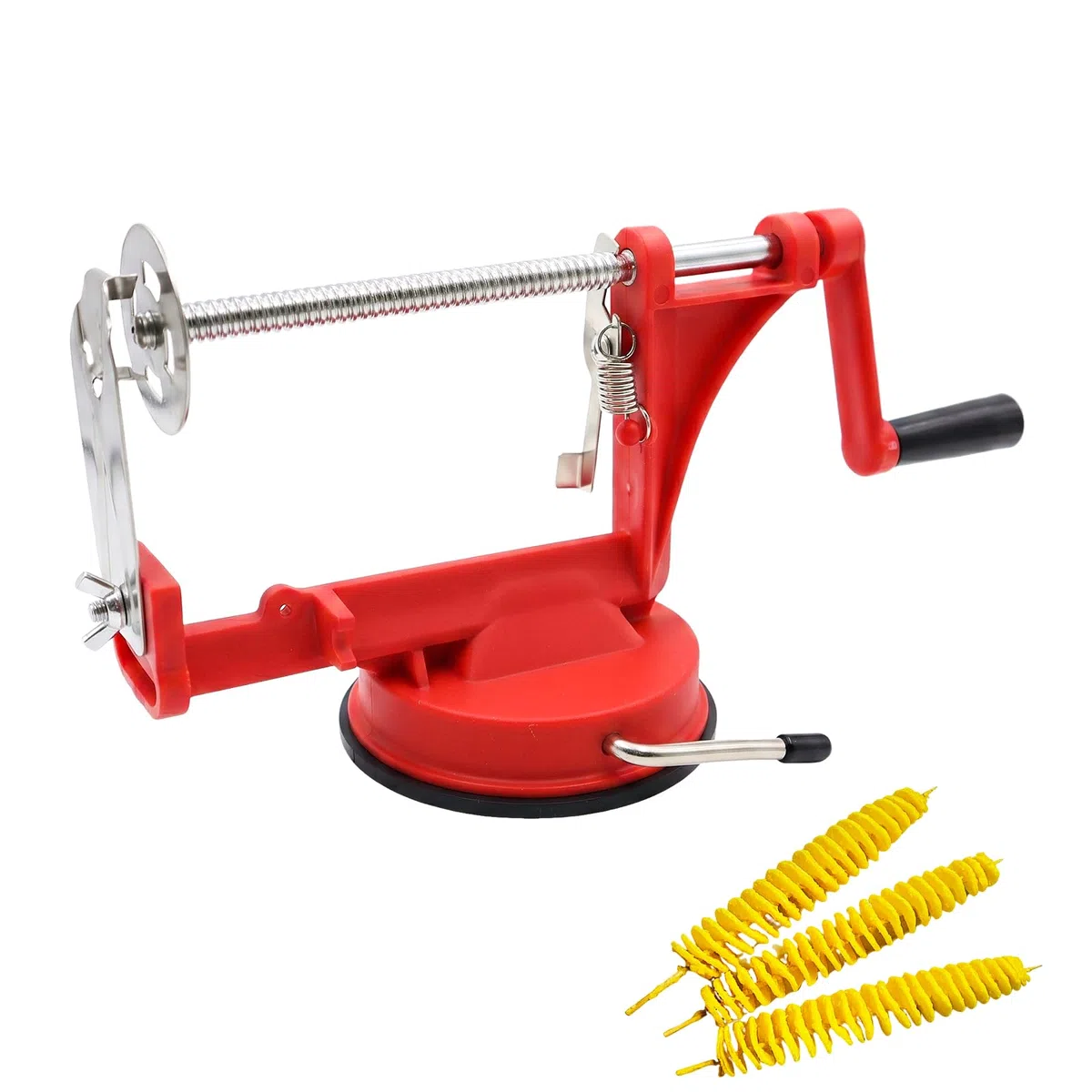 Manueller Kartoffelspiralenschneider,Edelstahl Spiralschneider Kartoffel,Spiralkartoffelschneider mit Rutschfester Griff für Obst Gemüse Tornado Chips Gurken Karotten,Rot