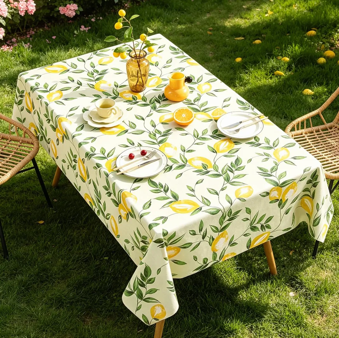 Tischdecke Rechteckig, Wachstischdecke Zitronen Abwaschbare Gelb PVC Wasserdicht öLdichte Pflegeleich Tischbelag FüR KüChe Und Party Frühling Sommer (140x180cm)