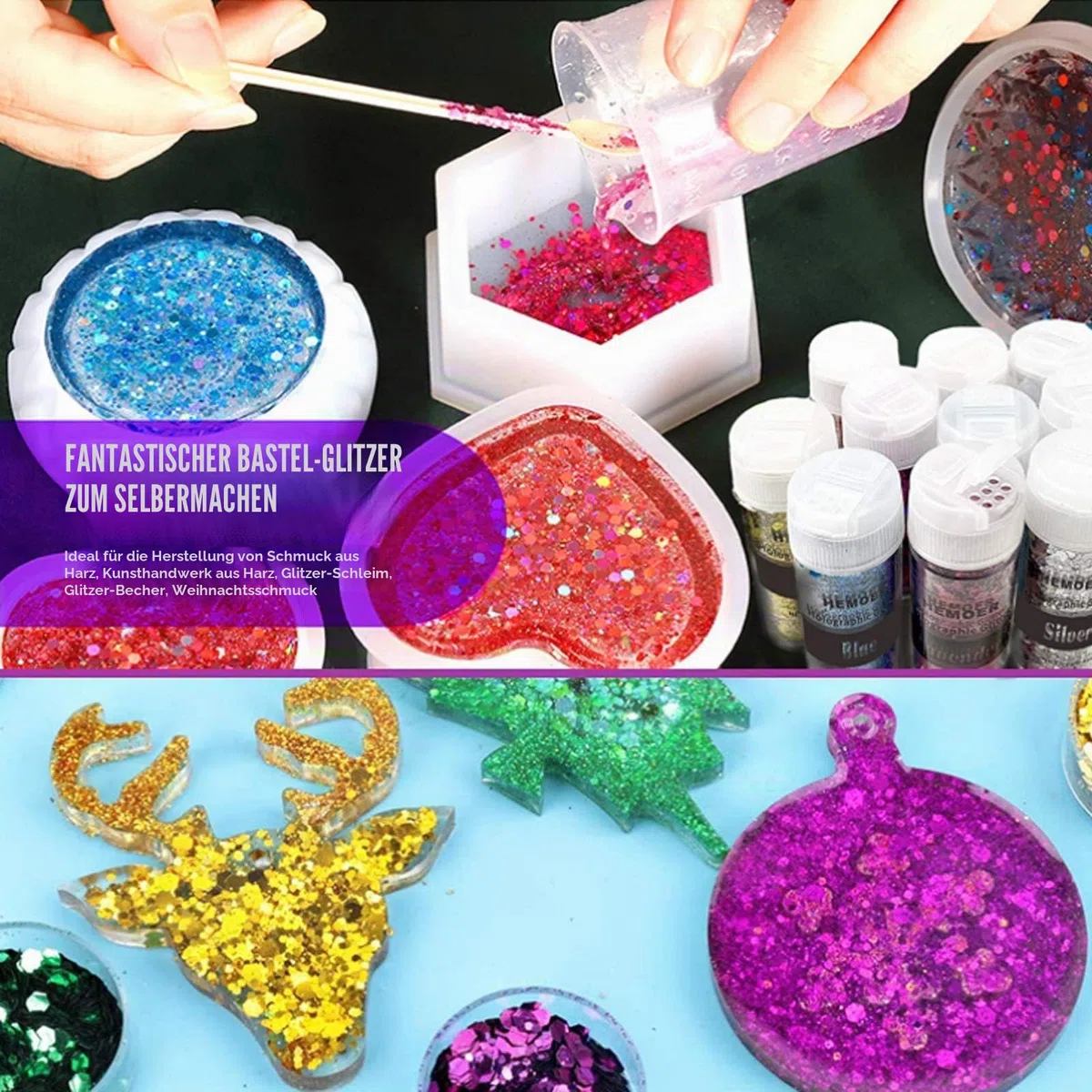 HEMOER 12 Farben holografische Pailletten 12SE, 144 g Pailletten für Gesicht, Kosmetikqualität, Pailletten für Körper, Haare, Epoxidharz, Festival-Party-Kunst und mehr -12 g/Flasche