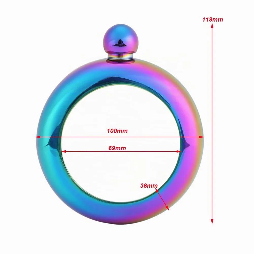 Tragbarer Armreif Flachmann, 100 ml 304 Edelstahl Taschen Whisky Armband Frauen Rund Weinflaschen mit Trichter zur für Festivals Partys Konzerte (Silber)