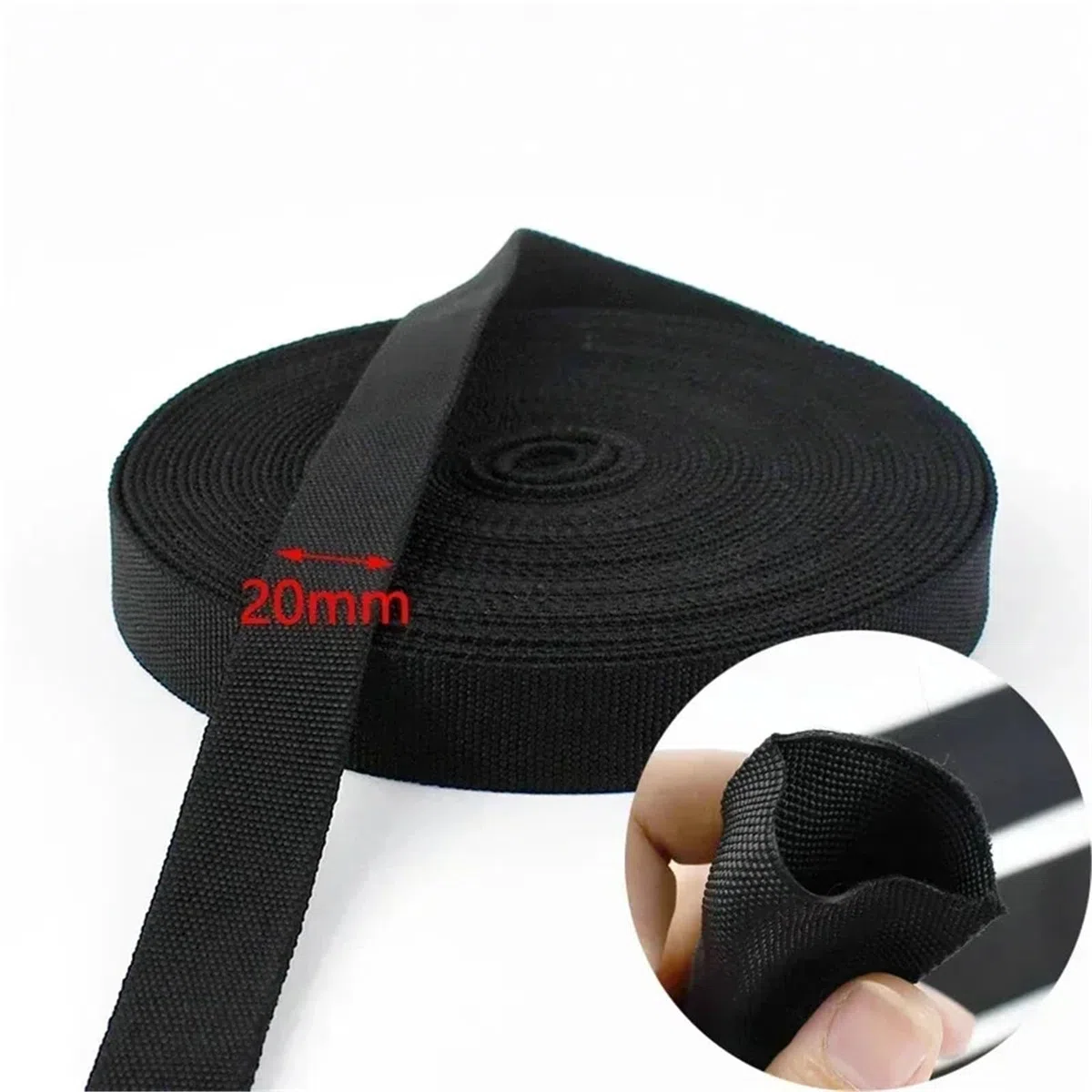 5/10 Meter doppellagiges hohles Polyester-Gurtband, 20–50 mm Breite, Handtaschengurt, Nähbesatz, Bastel-Schrägband(Black-20mm,5Meters)