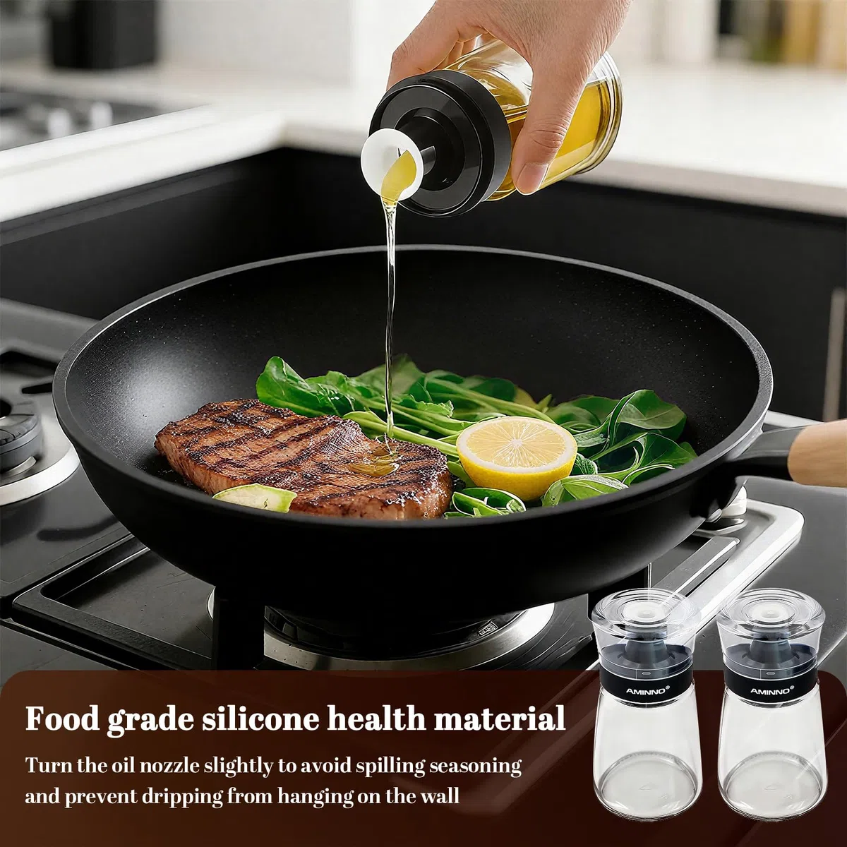 2 Stück Essig und Ölflaschen Set Camping, Auslaufsichere Ölflasche mit Ausgießer, Gut Versiegelt Essig Öl Flaschen für Olivenöl Salatdressing Sirup, Ölspender Glas für Camping