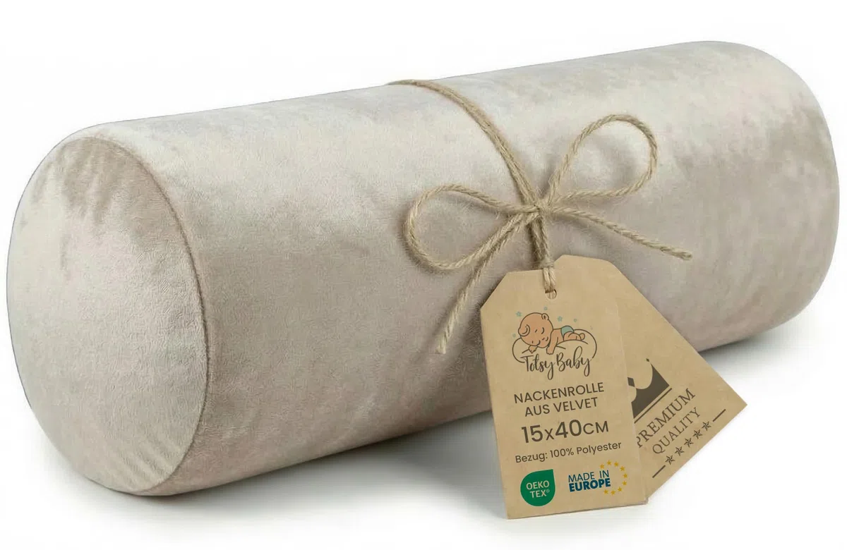 Totsy Baby Nackenrolle mit Bezug Yoga Bolster Knierolle Lagerungsrolle 40x15 cm - Nackenkissen Kissenrolle Yogabolster Kniekissen Zierkissen und kleines Kissen Lange Rolle Beige Velvet