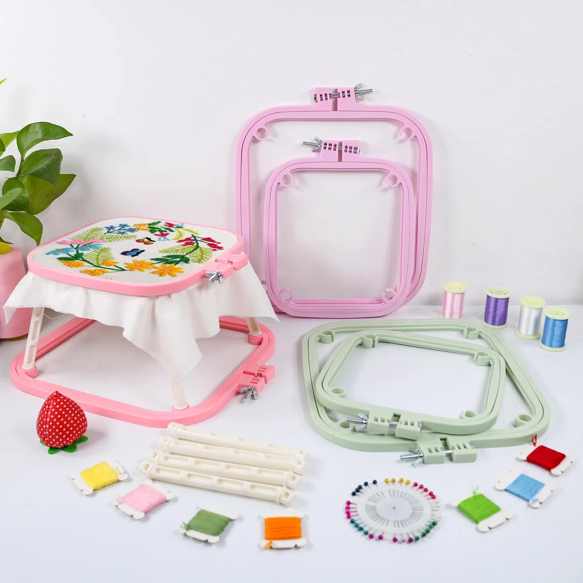 Quadratische Stickerei Hoop Stand, ABS Kunststoff Kreuzstich Stand, Stickerei Hoop Halter für DIY Handwerk, Punch Needle Hoop, Nähen Needlepoint Frame Stand (grün)