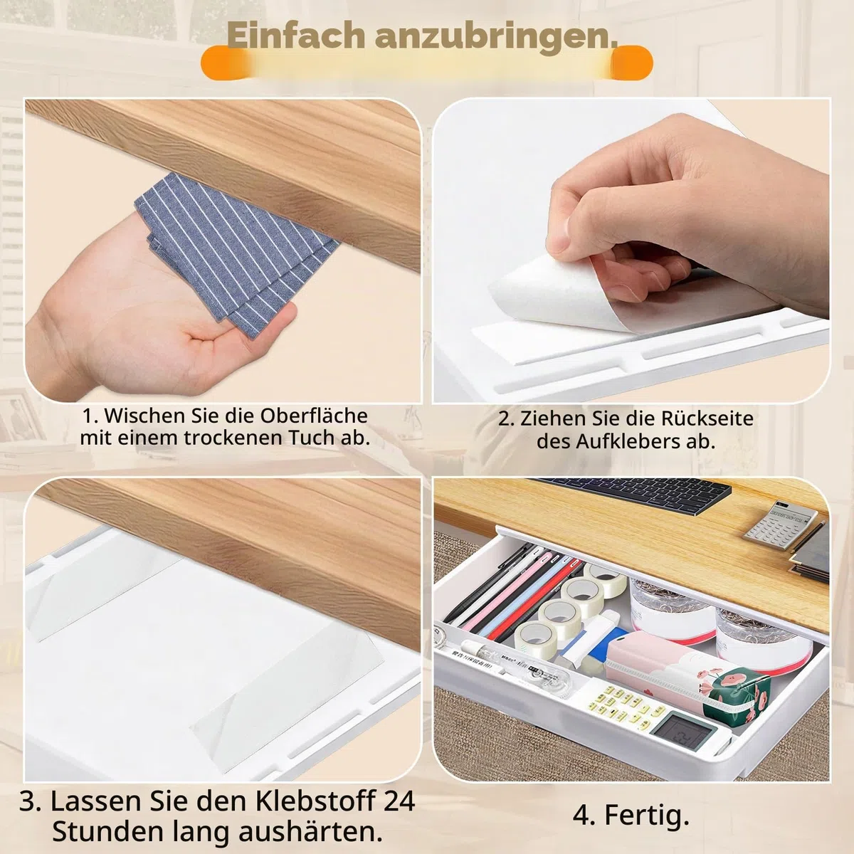 Qivine Schublade Unter Schreibtisch, Versteckte Untertisch Schublade Selbstklebende, Ausziehbare Schubladen Unterbau für Zuhause, Büro, Schminktisch, 32.2x28.2x5.4cm