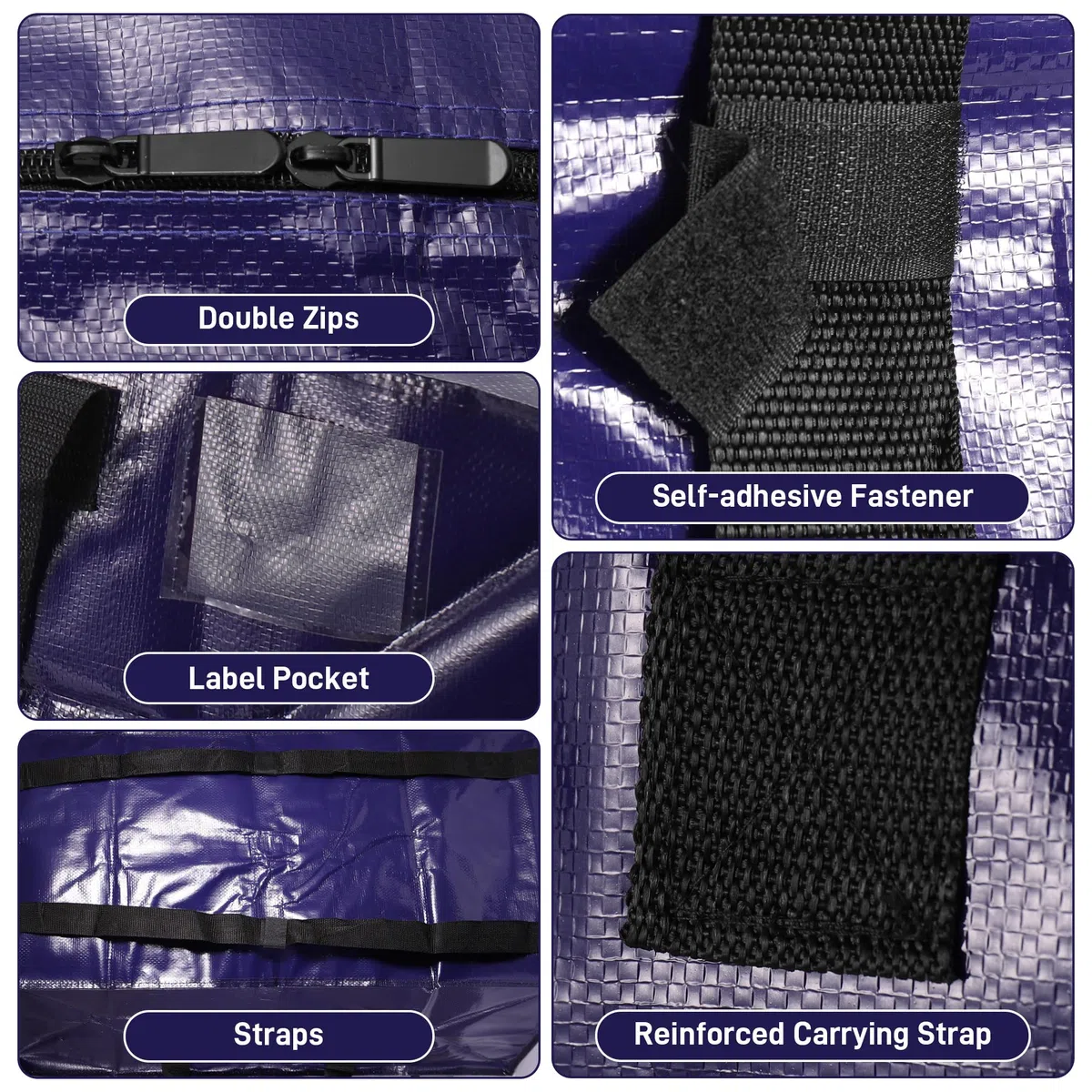 Starvortex 4Stk Umzugstaschen, 92L Aufbewahrungstasche xxl mit Reißverschluss, Durable Wasserdicht Große Tasche mit Reißverschluss, Hochbelastbar Plastiktasche für Umzug Kleidung