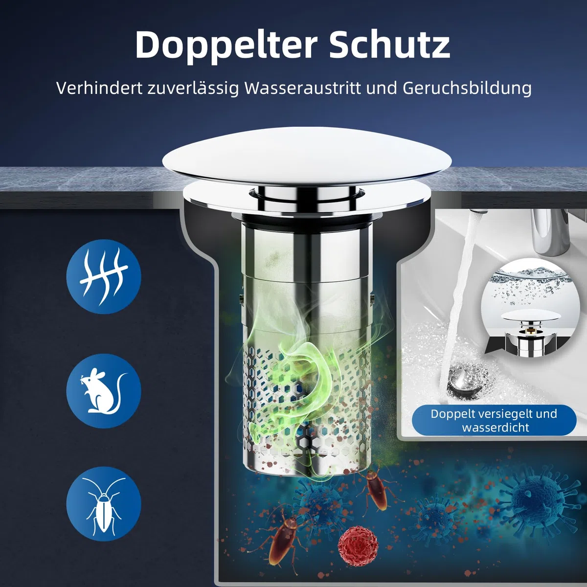 2 Stücke Waschbeckenstöpsel mit Sieb, Pop-up Abflussstopfen Waschbecken, Edelstahl Stöpsel für 35–40mm Abflusslöcher, Anti-Verstopfung Waschbeckenstöpsel mit Abflusssieb,Stöpsel für Spülbecken