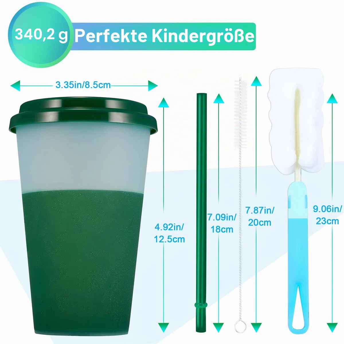 Patinao 7 Stück Becher Tasse Trinkbecher mit Strohhalm & Deckel - 350ml Farbwechselbecher Mehrweg Plastikbecher Tasse Eiskaffee Smoothie Cup Travel Mug (mit Silikon Strohhalm Cover)