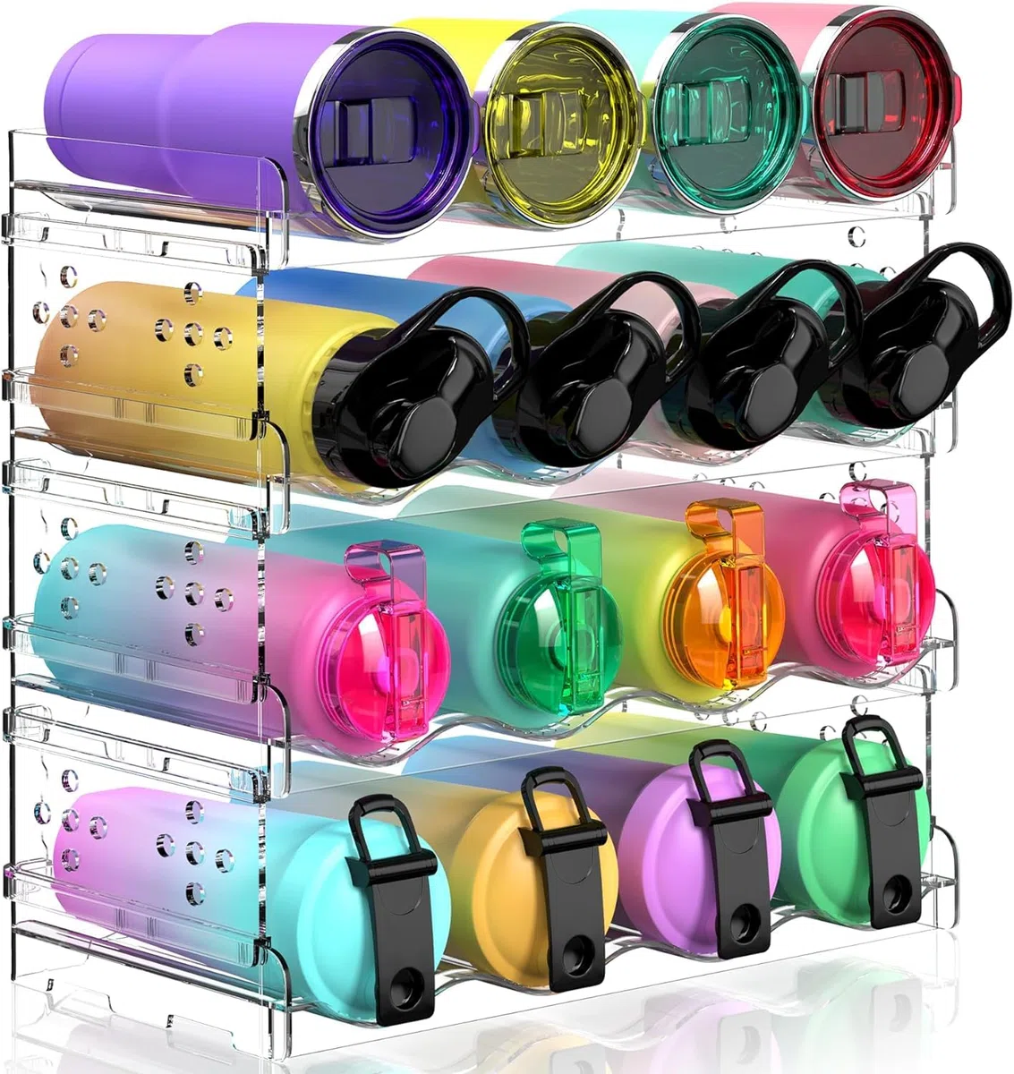 ItMvmt 4 Tier Wasserflasche Veranstalter für Kabinett, flaschenregal kühlschrank stapelbar, Organizing Bottles stapelbar Wasserflasche Lagerung Rack für Küche Organisation
