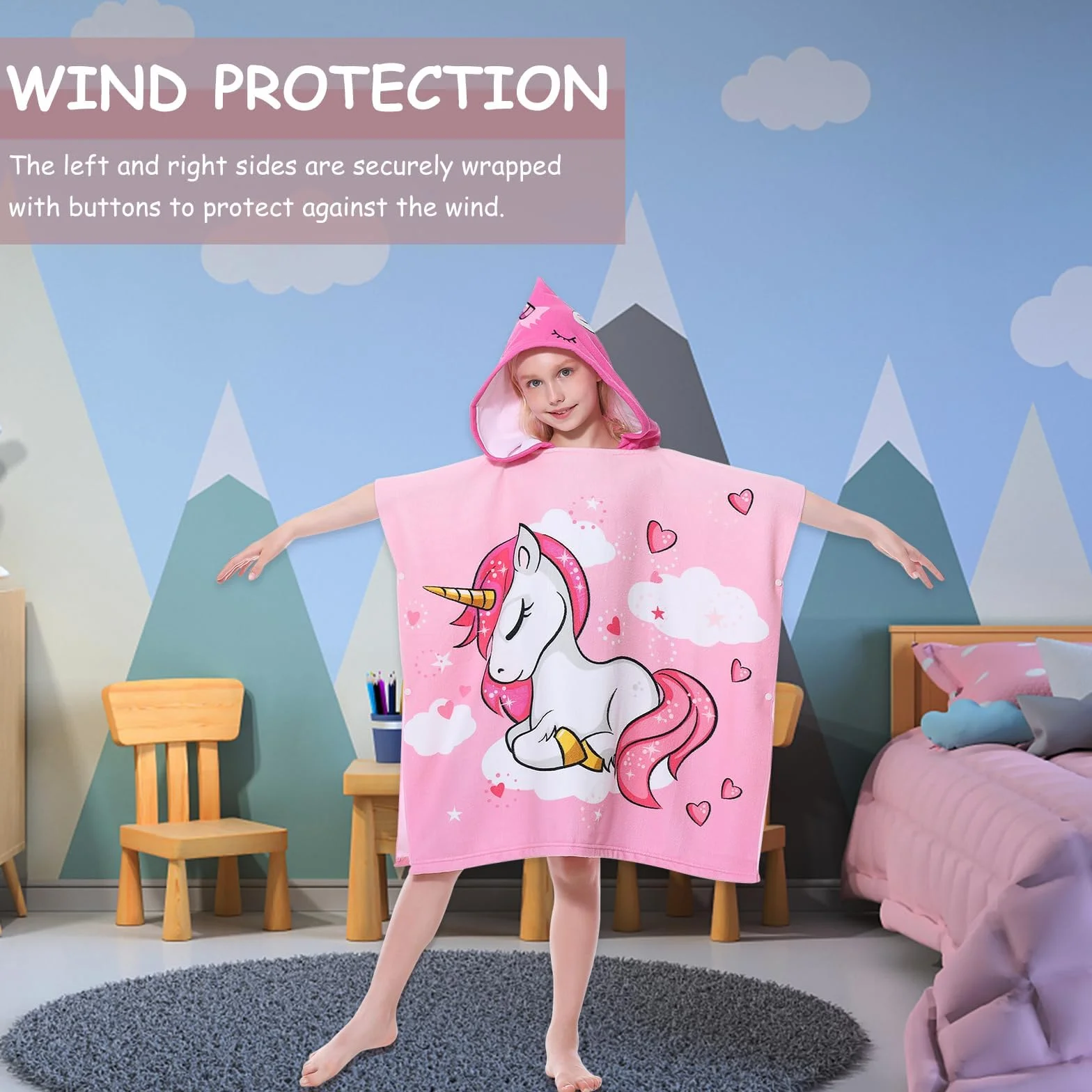 MOKANI Badeponcho Kinder Poncho Handtuch, Mikrofaser Ultra Weich und Saugfähig Badetuch Strandponcho Kind Badehandtuch für Strand Schwimmbad Mädchen Jungen 6-14 Jahre Alt