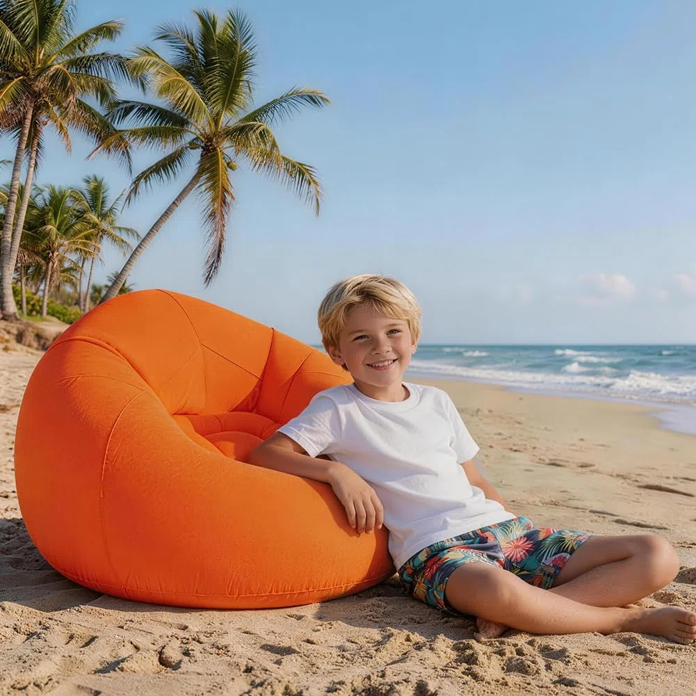Aufblasbarer Sitzsack, Aufblasbares Stuhl Sofa, Sitzsack Aufblasbar, Aufblasbarer Lounge Sessel, Tragbare Aufblasbarer Stuhl für Wohnzimmer, Schlafzimmer, Garten Camping (Orange)