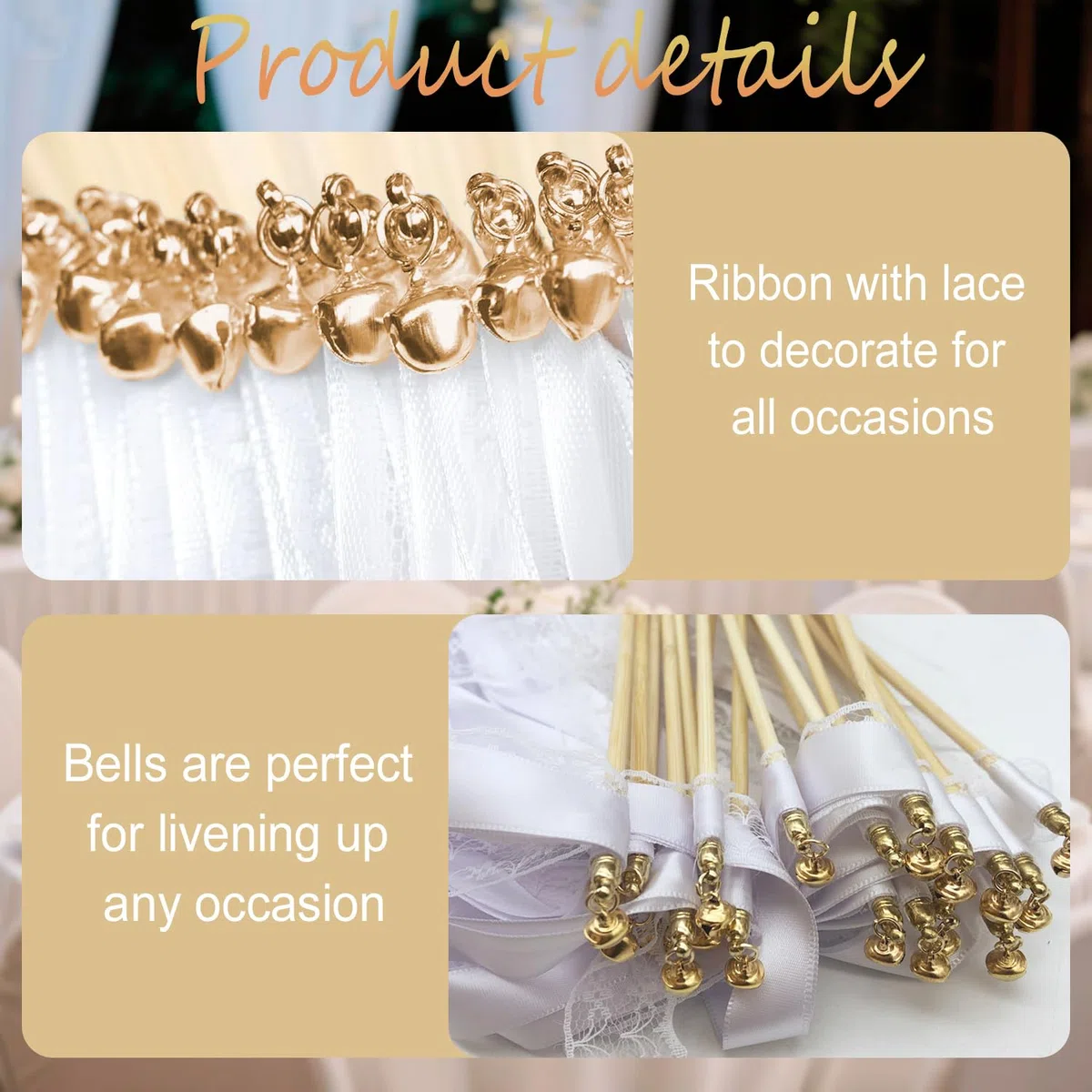 50 Stück Wedding Wands Hochzeit mit Glocke,Zauberstäbe Hochzeit Luftschlangen,Seidenfeenstab,Wedding Twirling Streamers für Hochzeiten, Geburtstage,Feiertagsfeiern Verwendet