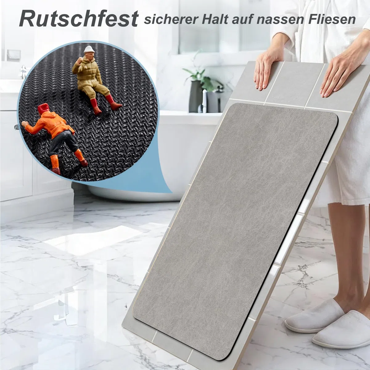 rutschfeste Badematte Super Absorbierende Badezimmerteppich: dünn 40 x 60 cm Waschbar schnelltrocknende Badvorleger Duschvorleger für Dusche, Badewannen und Badezimmer, Toilette, grau