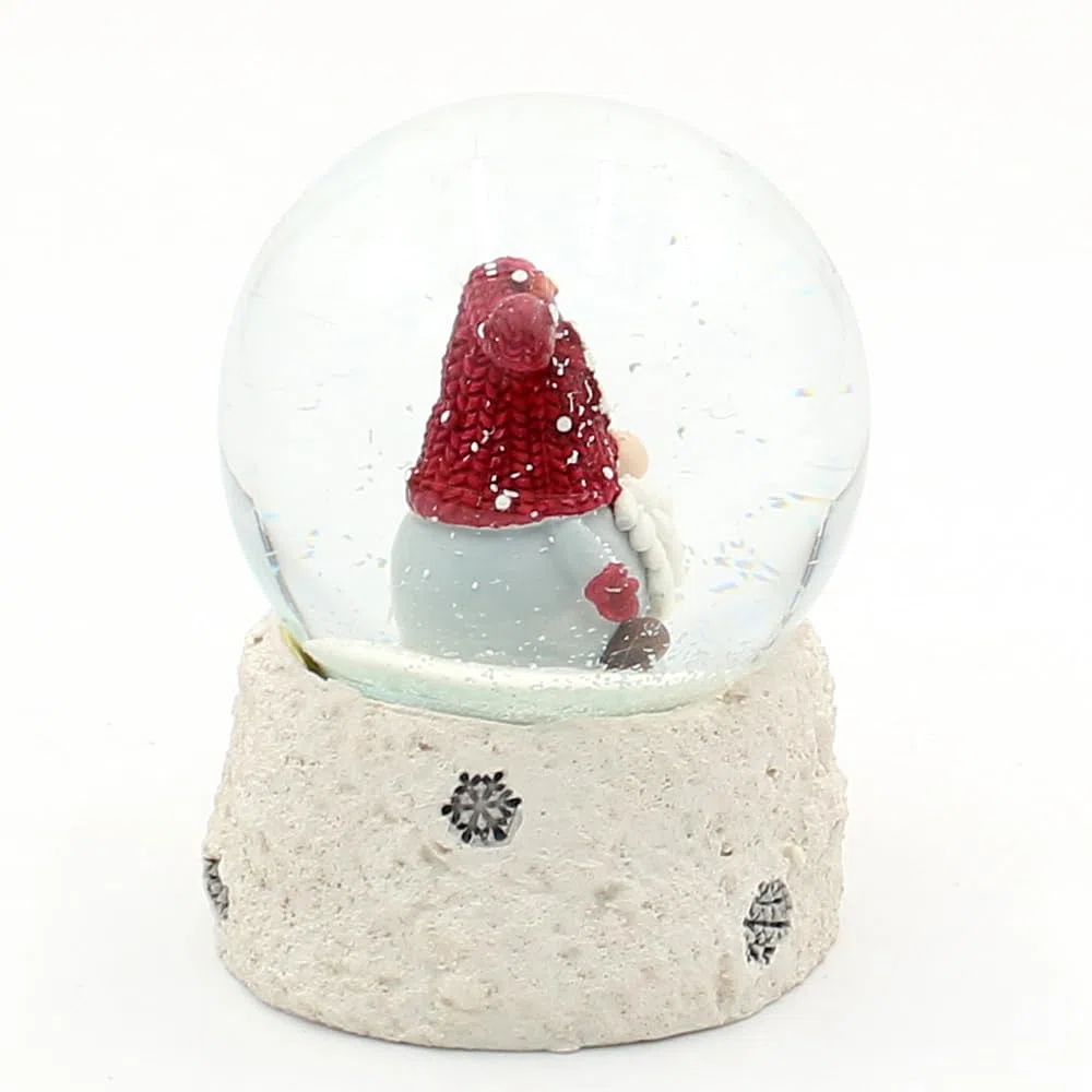 Dekohelden24 Schneekugel Weihnachtswichtel mit roter Mütze auf weißem Sockel, L/B/H/Ø Kugel 6,5 x 6,5 x 8,8 cm Ø 6,5 cm