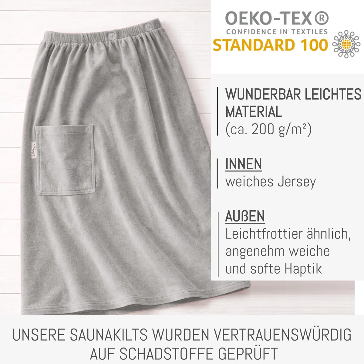 Leicht Frottee Saunakilt Damen - Saunahandtuch Baumwolle mit Gummizug und Knopf Saunakleid Saunatuch Sauna Handtuch Kleid Frauen Kilt (Hellgrau)