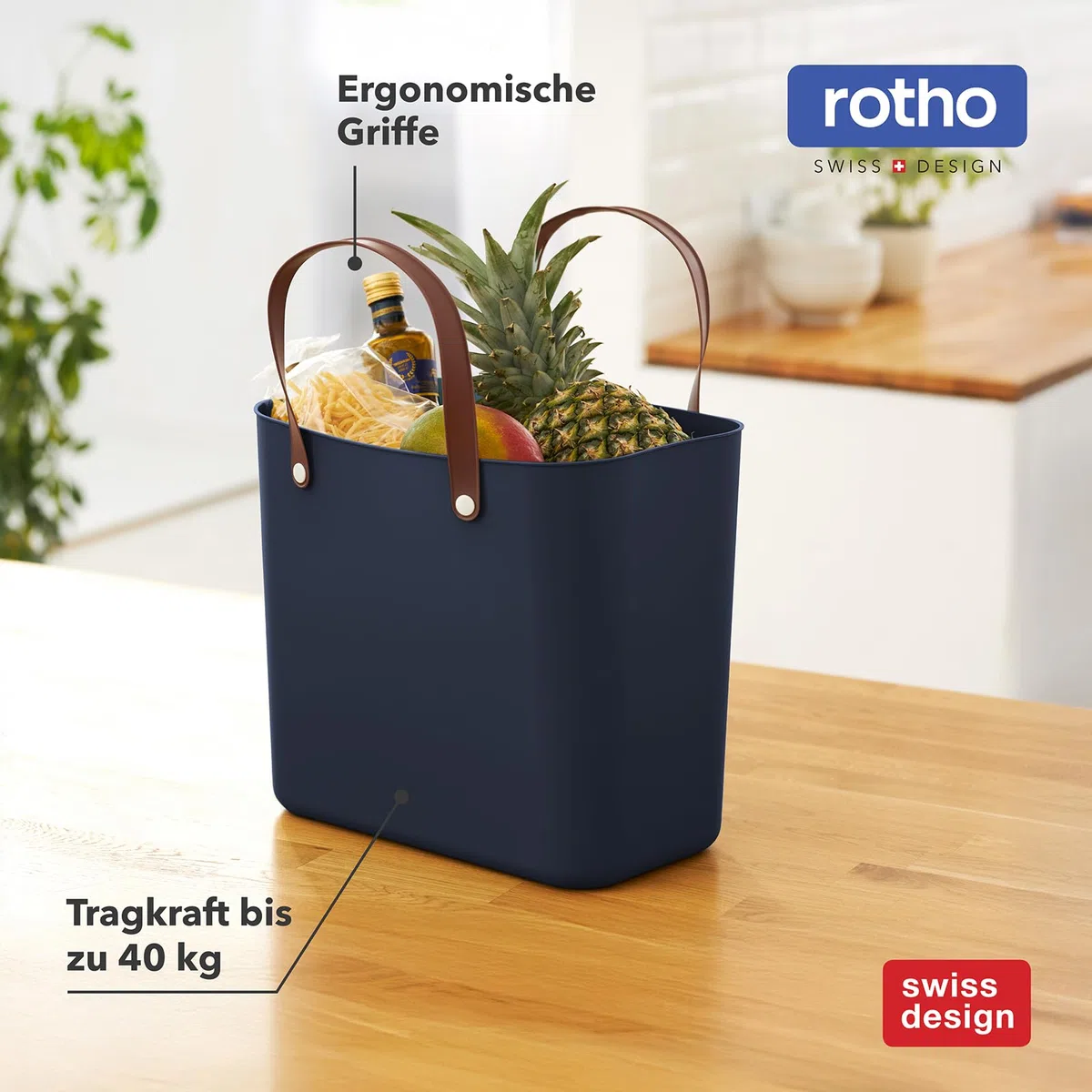 Rotho Albula Einkaufskorb mit Henkel 25l | Praktischer Korb, ideal als Einkaufstasche und für unterwegs | ergonomische Griffe | Tragkraft bis zu 40 kg | pflegeleicht | türkis