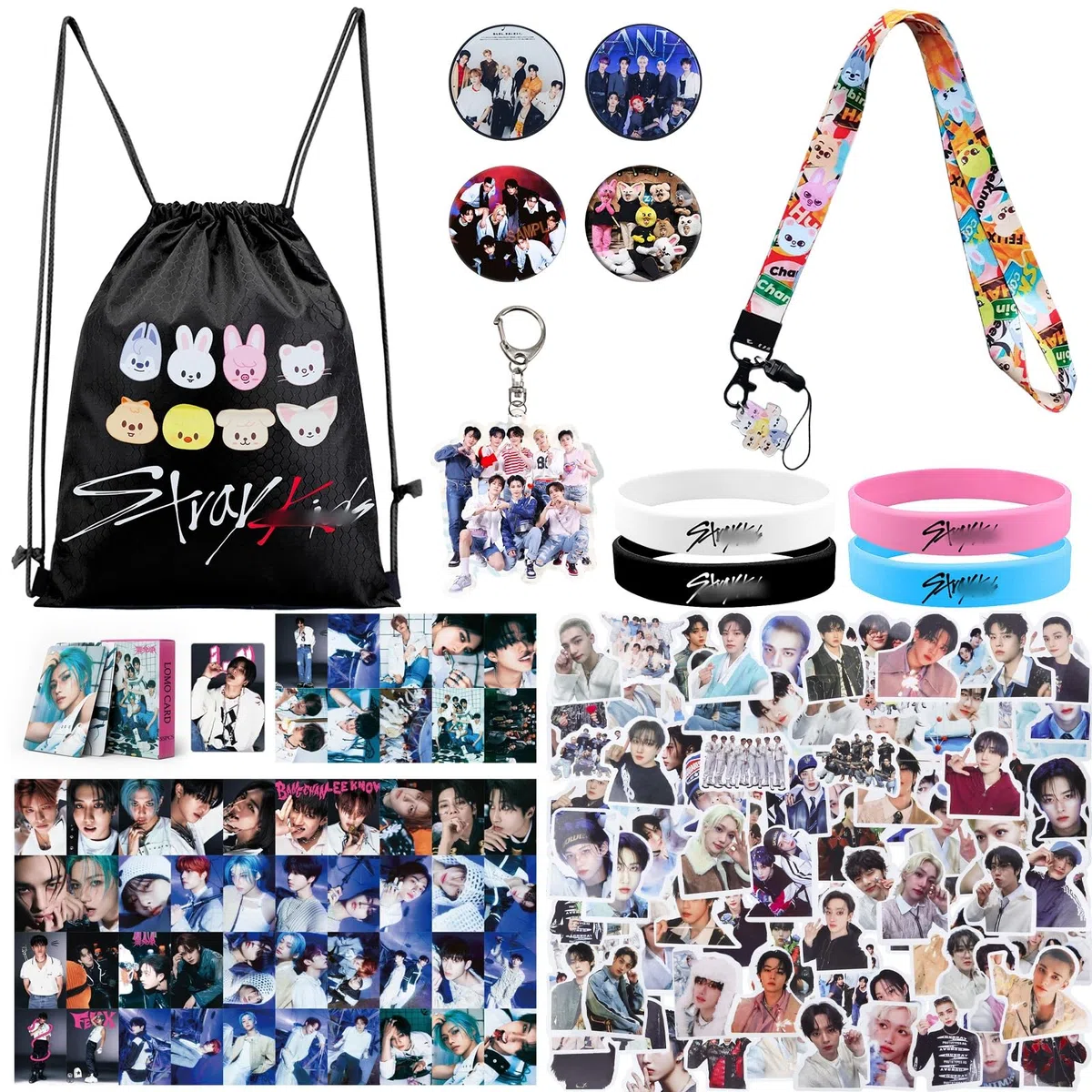 Fanartikel Geschenkset Enthält Schlüsselanhänger, Armbänder, Handyhalter, Aufkleber, Lanyard, Pins, Rucksack, Photocard K-Pop Geschenkbox für Fans