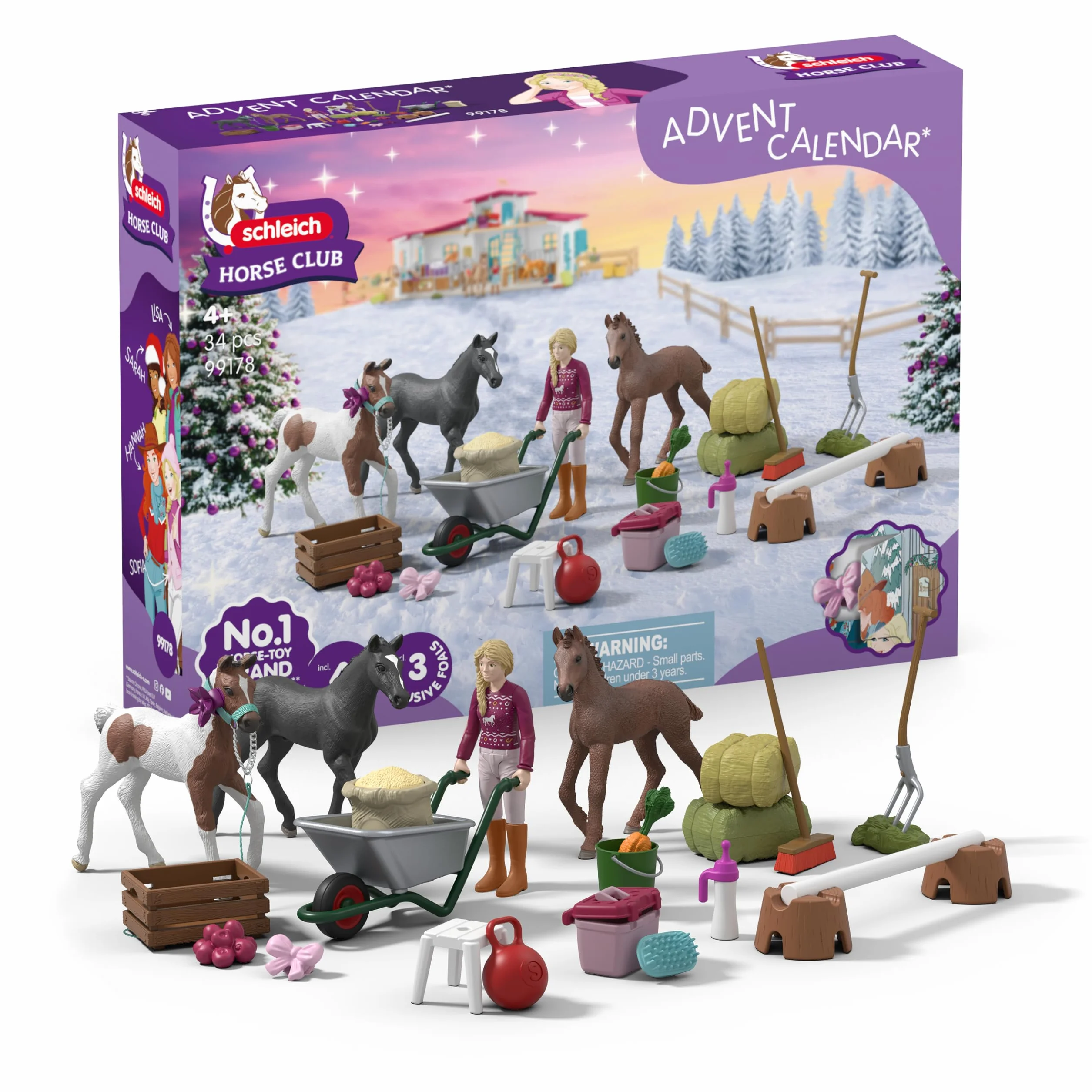 schleich Horse Club | Adventskalender Horse Club 2025 – Weihnachtswunder Fohlenaufzucht 99178 | mit beweglicher Figur Sofia, 3 Pferdefiguren & Zubehör | Geschenkidee für Kinder ab 5 Jahren | 34 Teile
