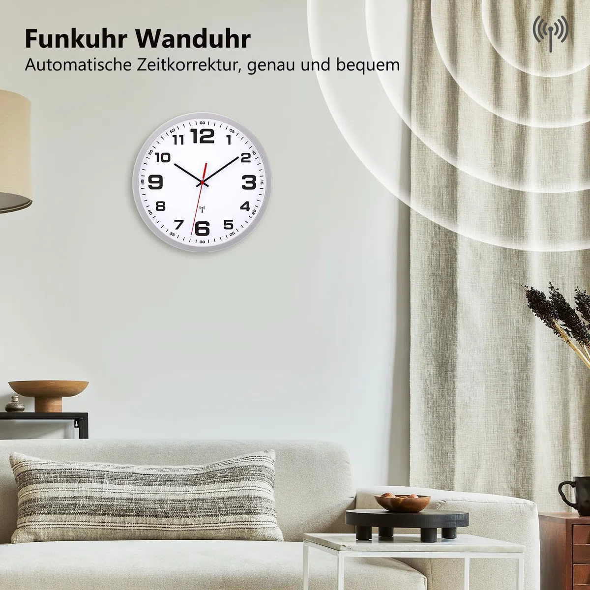 Funkuhren Wanduhr Ohne TickgeräUsche Lautlos 25cm Quarz Batterie Betriebene Groß Wanduhr Einfach zu Lesen für Zimmer Zuhause KüChe Schlafzimmer Büro Schule