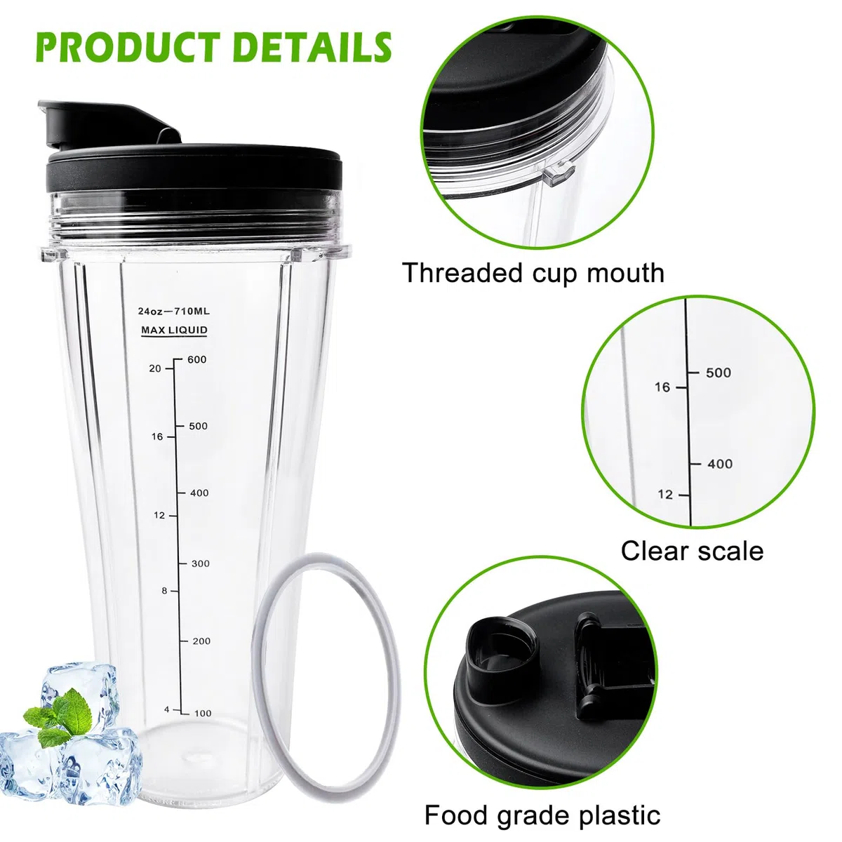 Mixer Ersatzteile Für Ninja, 2 Stück 710ml Cup Becher Ersatzteile Kompatibel SS100, SS101, SS300 Mixer, Ersatzteile FüR Ninja Mixer, Blender Becher, Ninja Mixer Ersatzteil, Blender Cups für Ninja