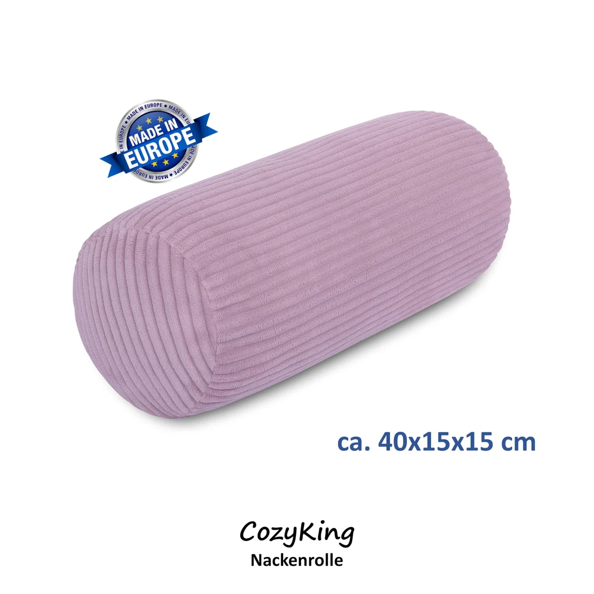 Nackenrolle Cord Rosa Nackenkissen Öko-Tex 100 zertifiziert und 40°C waschbar - Nackenstütz-Kissen mit Bezug, rund für Auto, Flugzeug, auf Reisen oder zum Lesen und Relaxen zu Hause - 15x40 cm