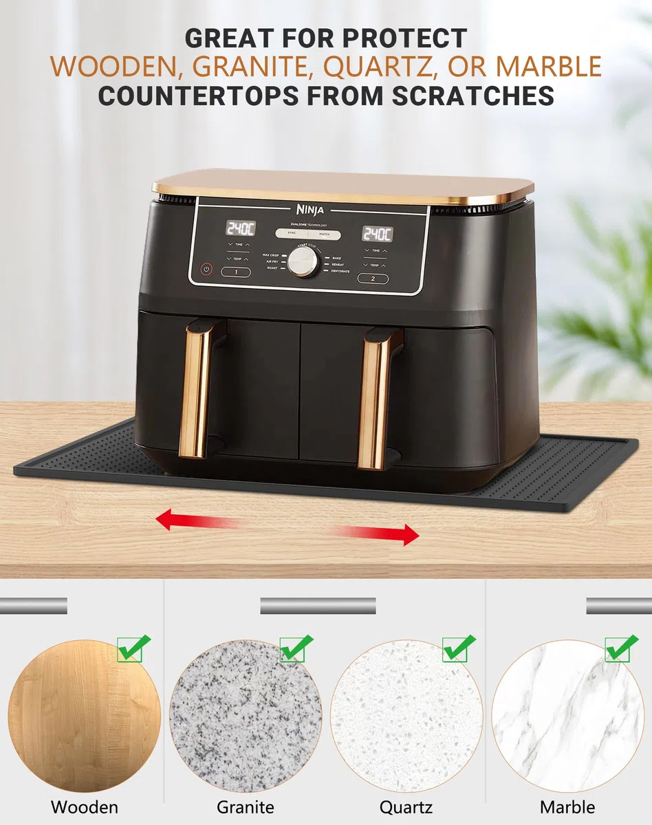 Hitzebeständige Unterlage Silikonmatte für Heißluftfritteuse Hitzeschutzmatte Feuerfeste Unterlage für Küchenarbeitsplatten Gleitmatte für Ninja Philips Airfryer Kaffeemaschine, 48 * 30cm (1-Stück)