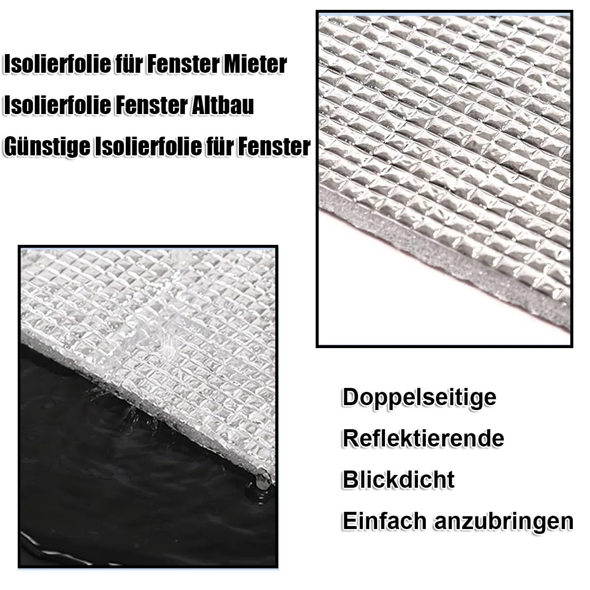 Aluminisierte Wärmeisolierung Isolierfolie für Fenster, 99% Sonnenschutzfolie Rückstandslose Doppelte Verdunkelungs Fenster Folie mit Saugnapf für Dachfenster Mieter Altbau(Silvery 95x110cm)