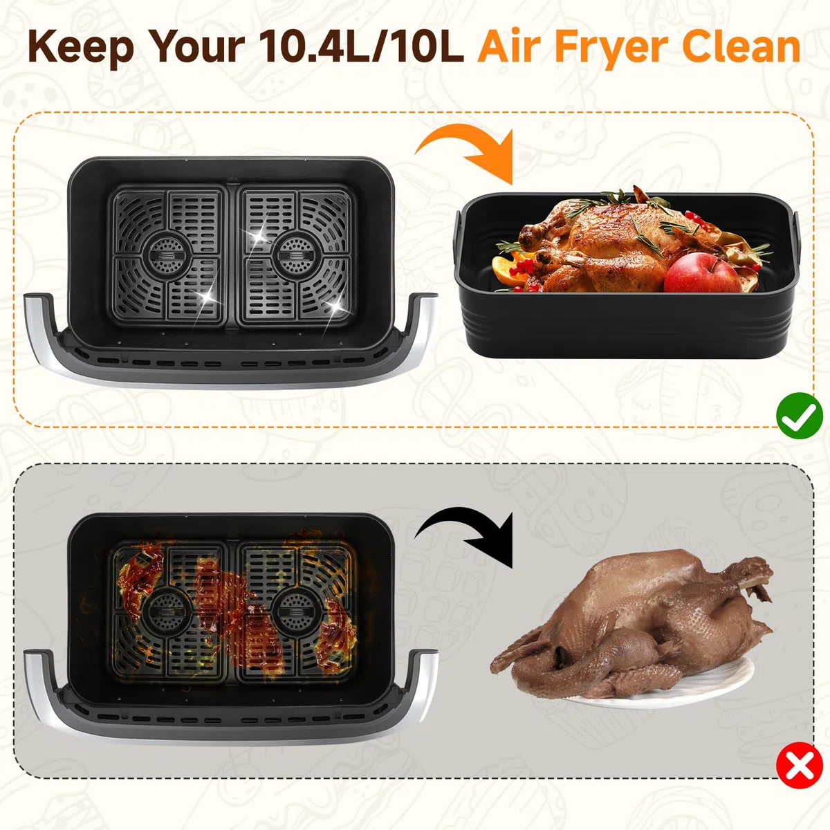 Alyvisun Silikonform für Heißluftfritteuse, 3 Stück Airfryer Silikonformen Wiederverwendbar Silikon Backform Zubehör Auflaufform Faltbar Einsatz Mold für 10 L/10,4 L Air Fryer (1x10,4 L+2x5,2 L)