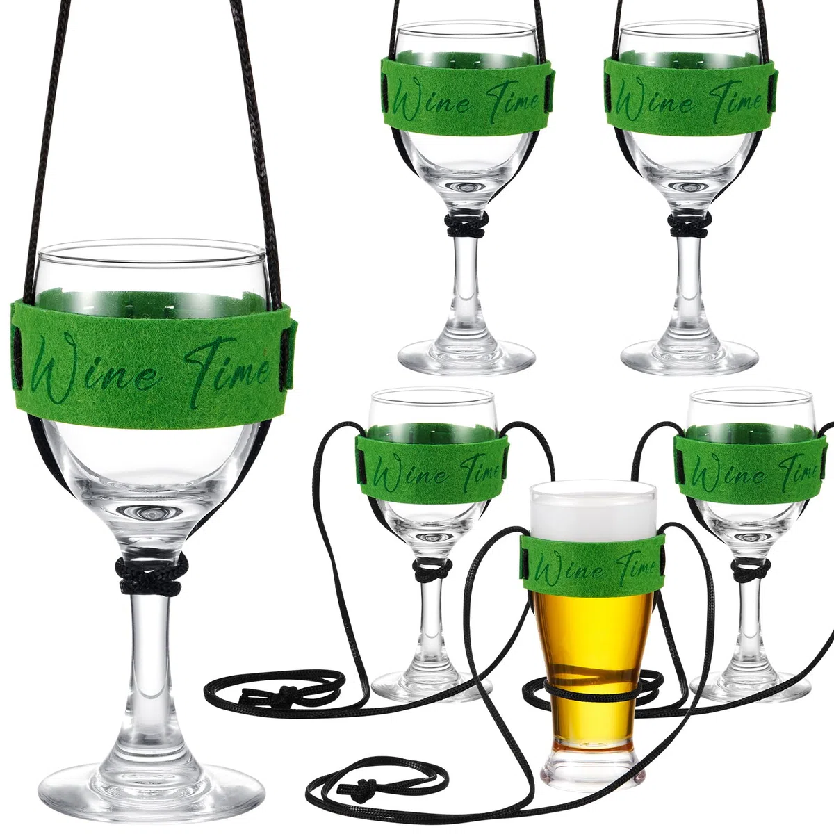 Hestya 6 Stück Weinglasalter zum Umhängen aus Filz Tragbare Weinglas Halterung Hals Becherhalter Glashalter Hängend Weinglas zum Umhängen für Weinfest Geburtstag Weihnachte Picknicks(Grün)