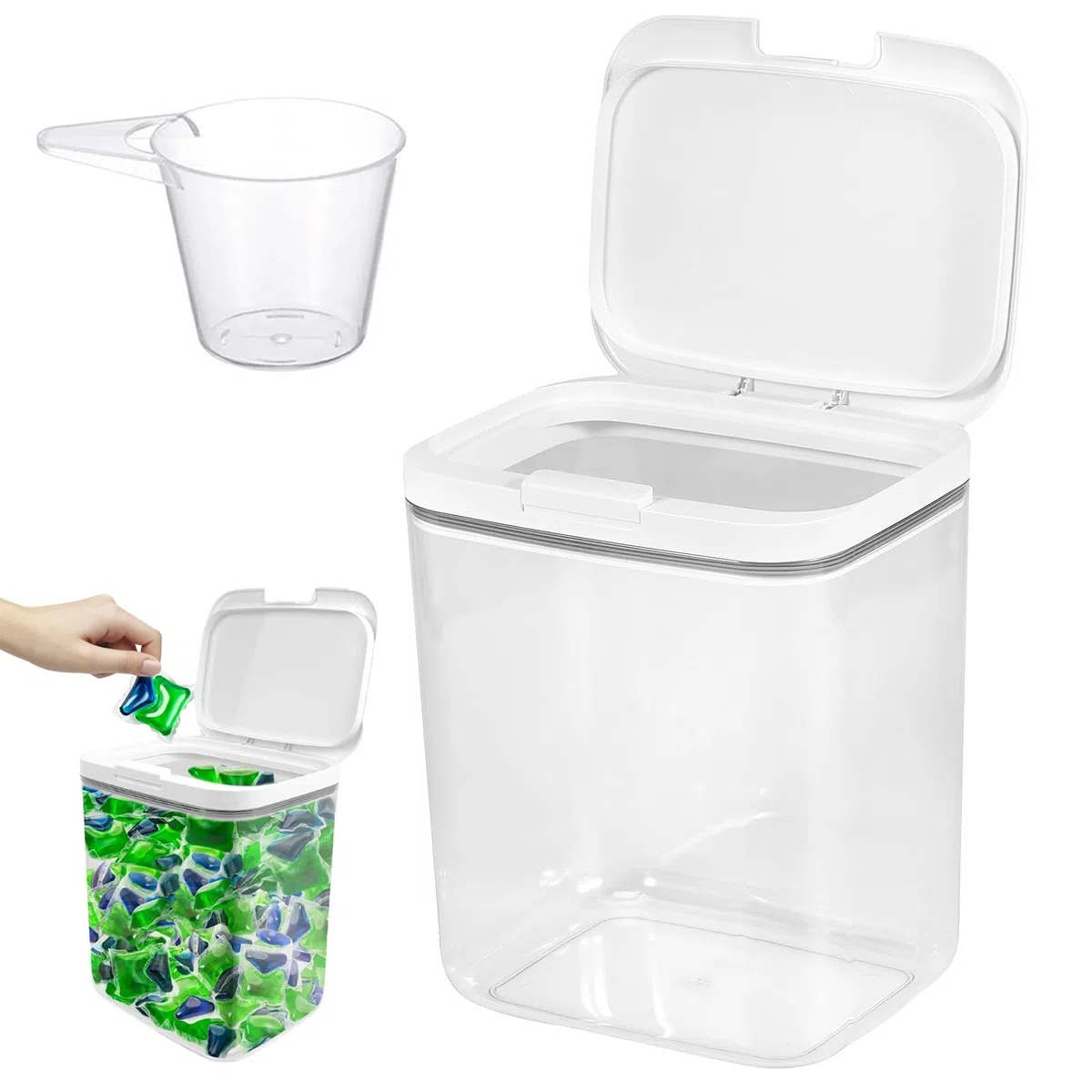 Waschmittel Aufbewahrung, 5,5L Aufbewahrungsbox mit Deckel, Waschpulverbehälter mit Luftdichtem Deckel, Waschpulver Aufbewahrungsbox, Wäsche Pods Behälter, für Badezimmer, Toilette