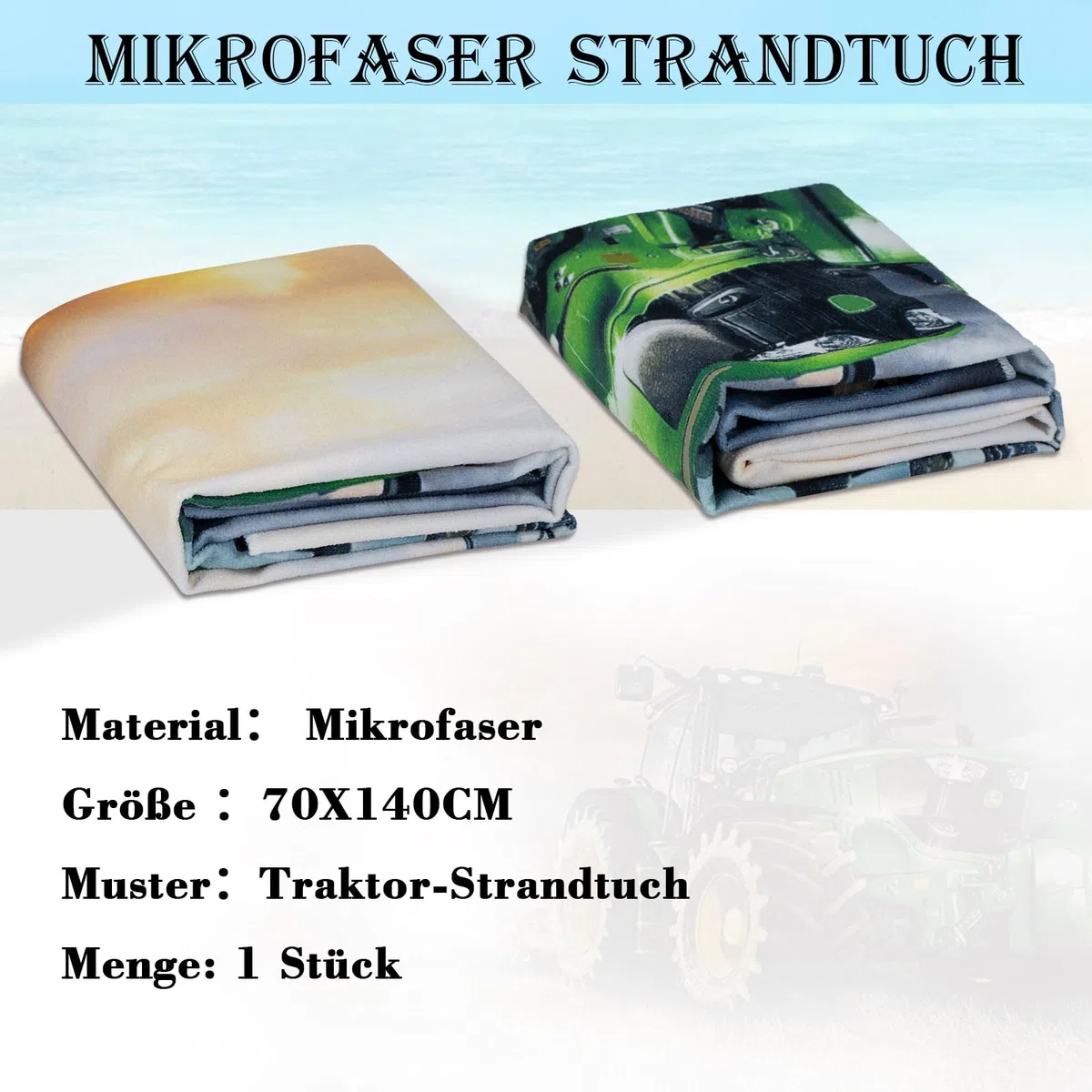 Traktor Strandtuch, 70 x 140cm Mikrofaser Strandtuch, Badetuch Handtuch für Kinder,Damen,Herren, Sandfrei für Strand, Pool, Schwimmen, Badezimmer(T2-70x140cm)