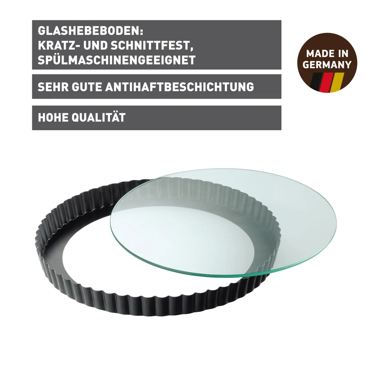 ORIGINAL KAISER Quicheform mit Glas-Hebeboden Ø28cm, Legierter Stahl, Schwarz, 1 - Pack