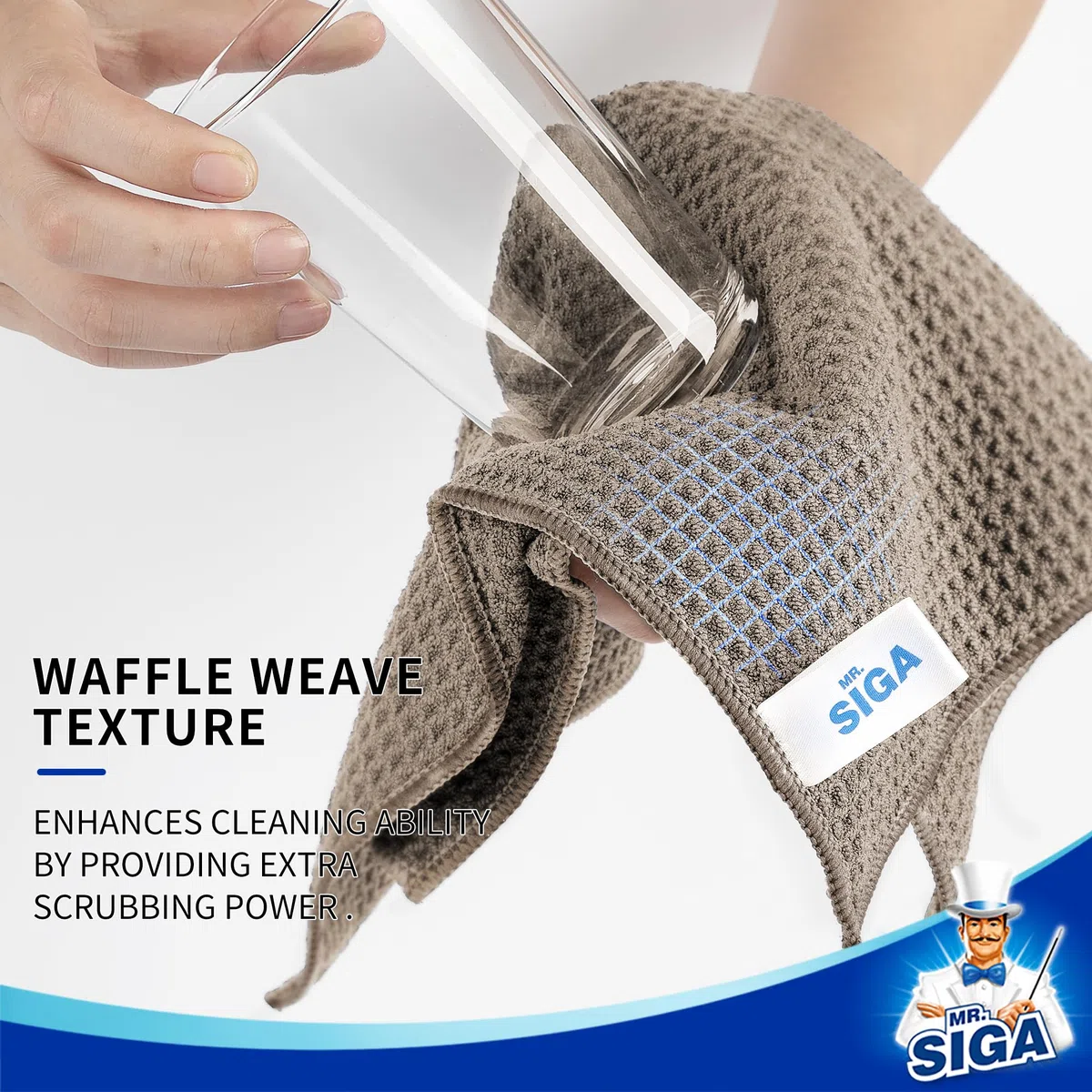 MR.SIGA Reinigungstücher mit Waffelmuster, wiederverwendbare, saugfähige Mikrofaser-Reinigungstücher, ultraweiche Mikrofaser-Reinigungstücher für die Küche, 6er-Pack, Sandbraun, 32 x 32 cm