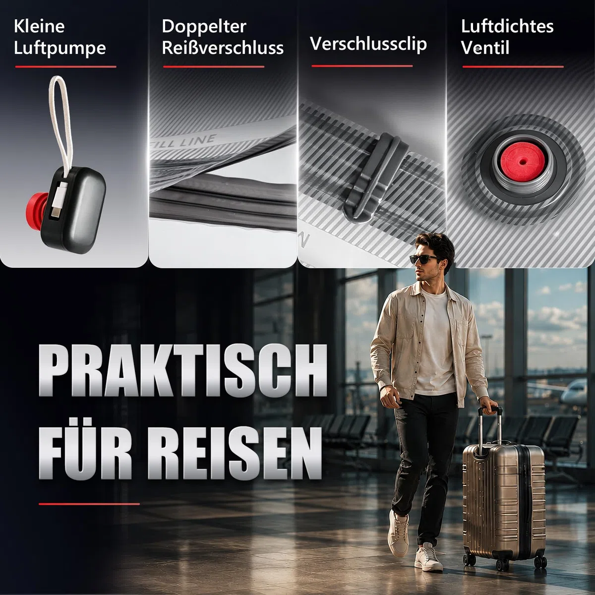 Accenter Vakuumbeutel für Kleidung mit Pumpe – praktisches Reise-Gadget, geeignet als Koffer-Organizer und Aufbewahrungstasche für Reise, Umzug und die Aufbewahrung unter dem Bett,9-teilig