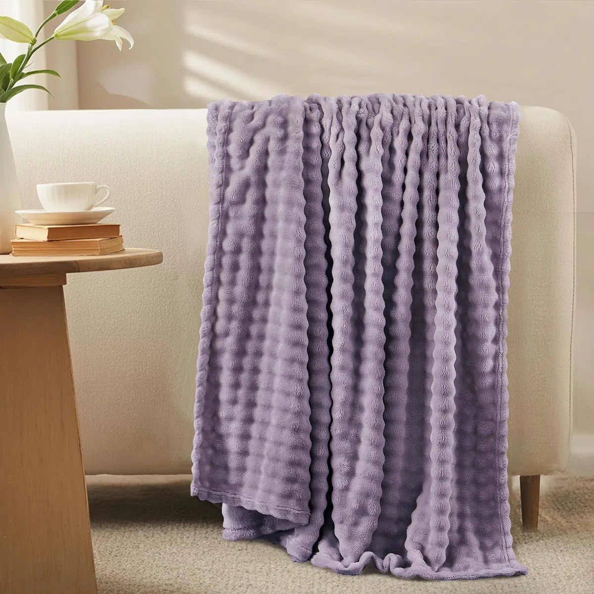 RUIKASI Bubble Decke Kuscheldecke Flauschig Violett - 150x200cm Sofadecke & Couchdecke aus Plüsch, Warme Fleece für Wohnzimmer Deko Blanket, Dicke Wohndecke