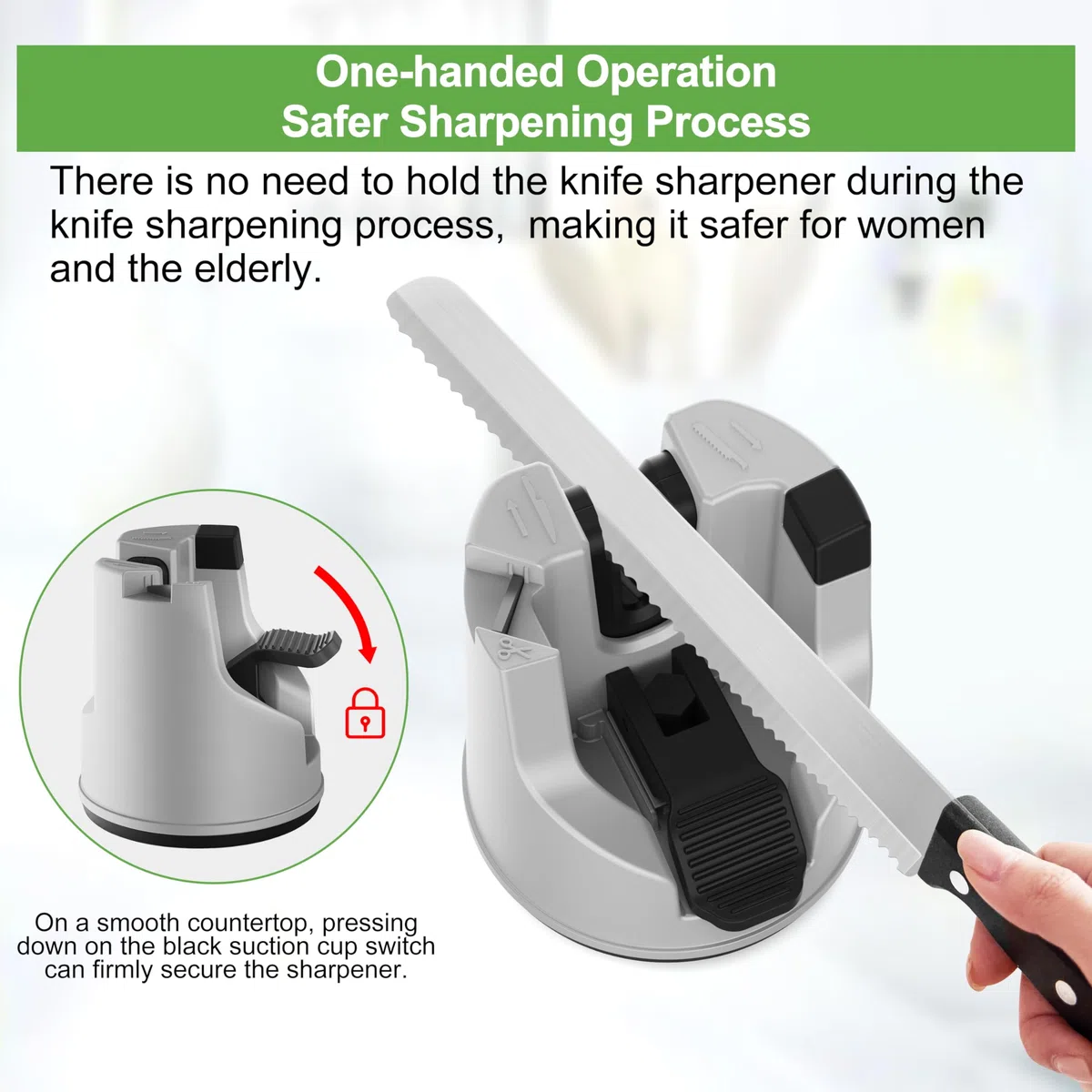 Messerschärfer- Automatisch winkelverstellbarer Messerschärfer für Küchenmesser, Scheren, gerade und gezackte Messer, Multifunktional Saugnapf Gerät zum Schärfen von Messern, Silber