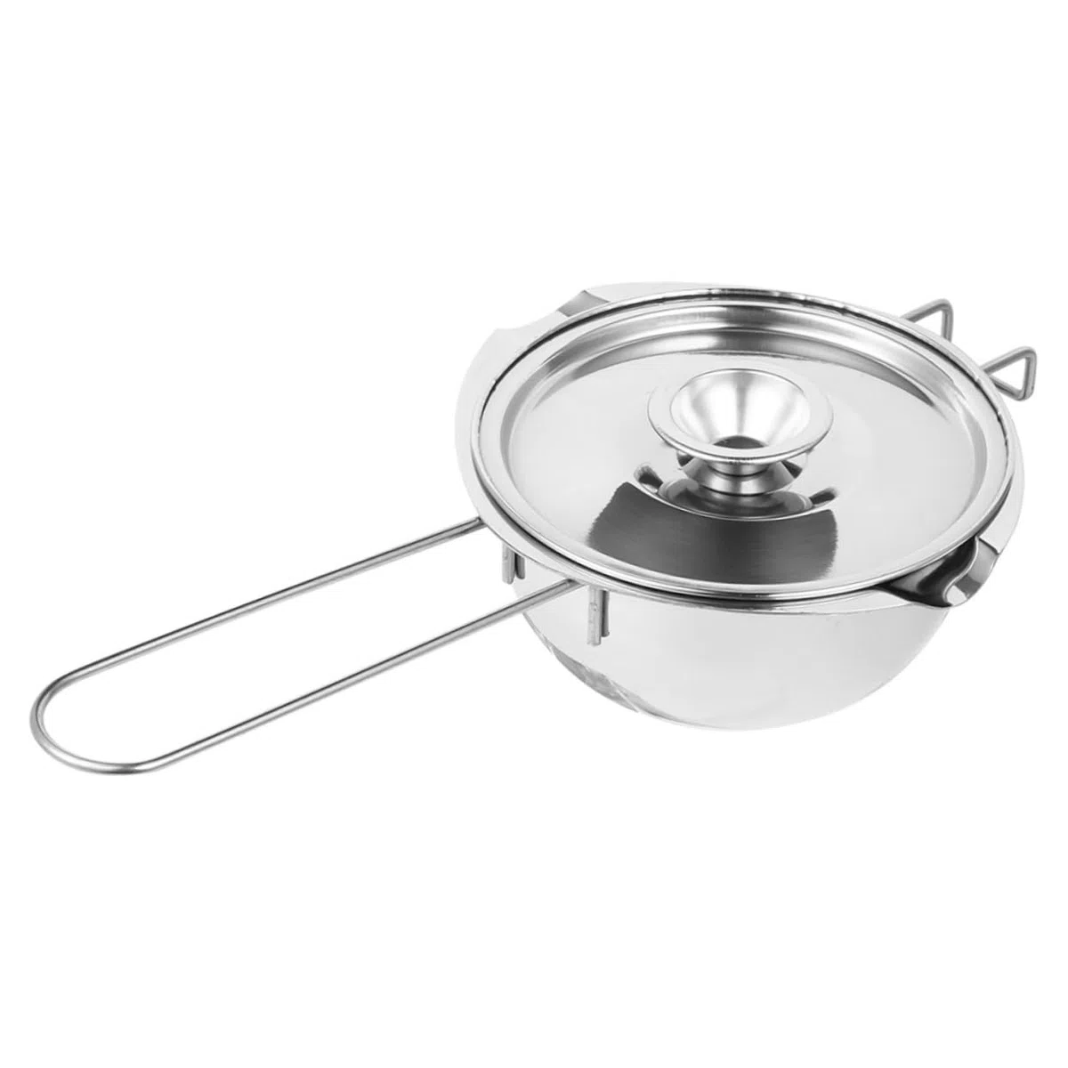 Mikinona Schmelzschüssel mit Deckel und Langem Griff in Silber aus Edelstahl zum Schokolade Schmelzen und Butter Erwärmen für Küche und Zuhause