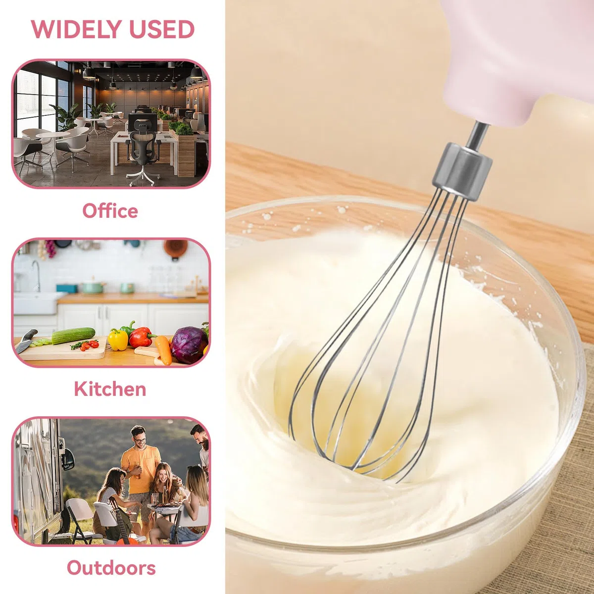 Elektrischer Handmixer Mit Edelstahl Schneebesen, Knet 1500mAh 4 Geschwindigkeit USB Handmixer Klein Kabellos Handrührer Elektrisch-Handrührgerät Elektrischer Whisk Für Schlag, Mischen, Pudding (rosa)