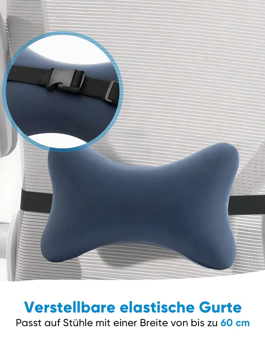 Nackenkissen Sessel aus Memory Foam mit Flexiblen Bändern, Ideal für Bürostuhl, Gartenstühle, Autositze (Dunkelgrau)