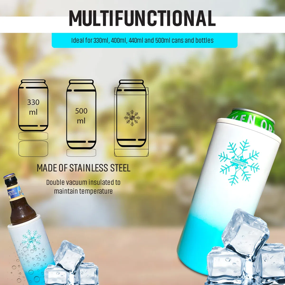 BierKühler Qualitätskühler Thermos Getränkekühler Flaschenkühler für 330 ml 440 ml 500 ml Bier Dosen und Flaschen Original Geschenkt für Männer und Frauen