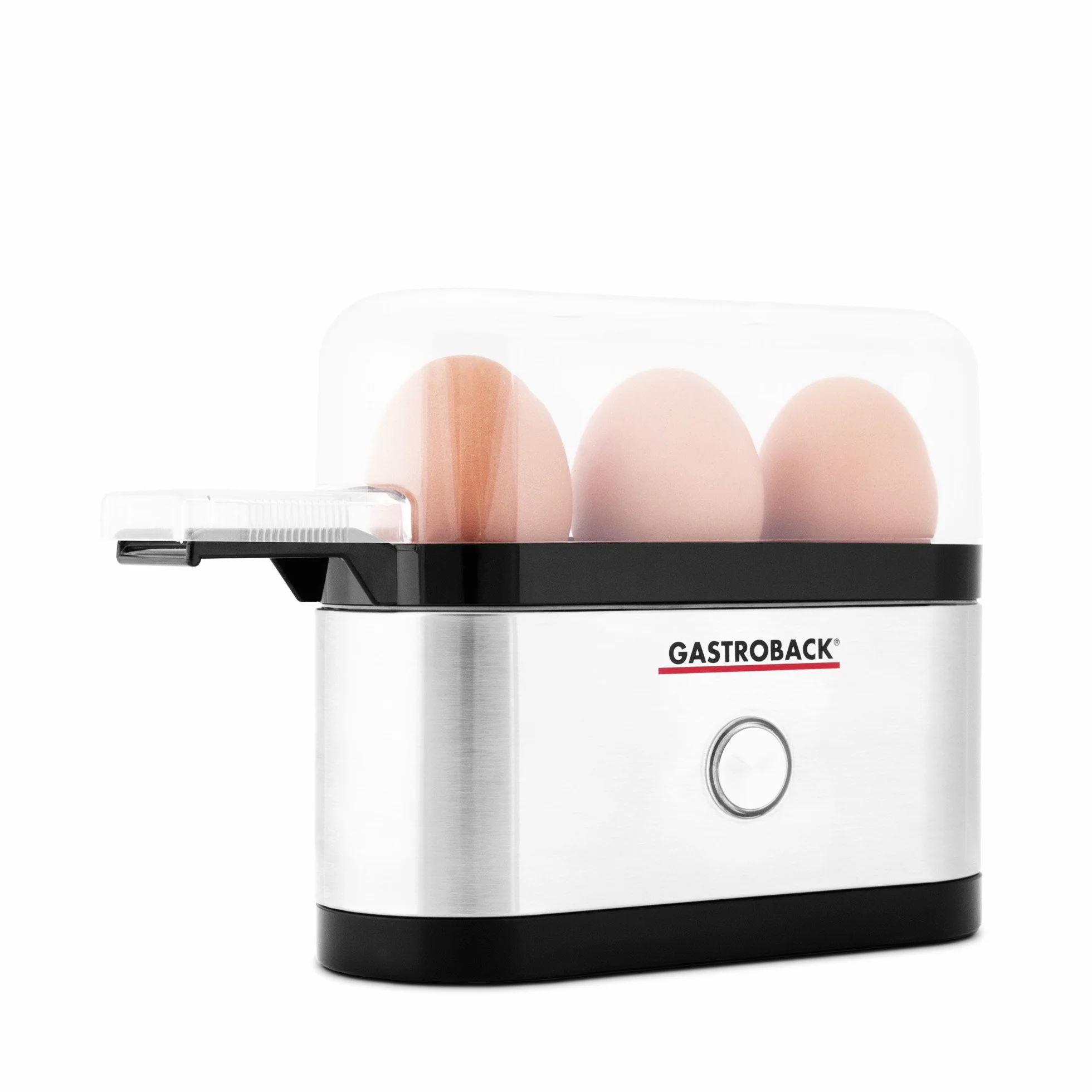 GASTROBACK Mini Eierkocher 3 Eier inkl. Eierpiekser Eierstecher - Egg Boiler / Egg Cooker - Eierhalter zum Kochen - Perfekt weich gekochte Frühstückseier - Egg Poacher für Pochierte Eier mit Eipick
