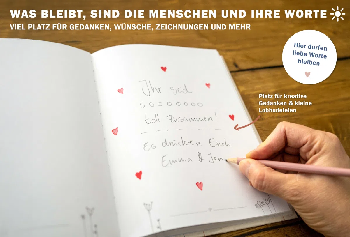 Eine der Guten Gästebuch für Hochzeit, Geburtstag, Taufe, Hochzeitsgästebuch Creme, 144 Seiten dickes FSC Papier, umweltfreundlich, Premium Hardcover mit Fadenbindung, 17x24 cm