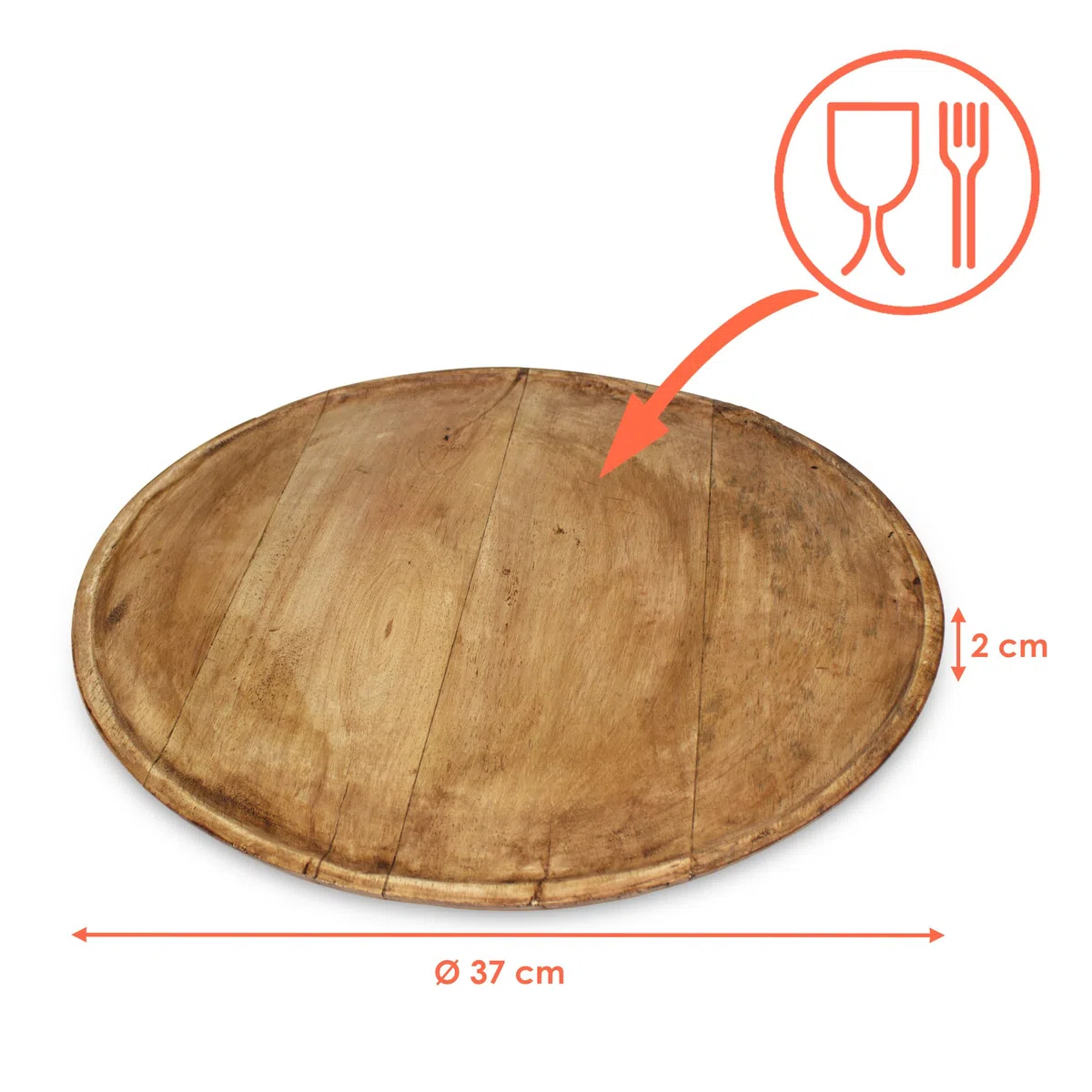 Mangoholz Servierplatte Natur lebensmittelecht - 37cm - Massivholz Dekotablett rund groß - Serviertablett Kerzentablett Tisch Deko Holz Tablett Weihnachten Advent Hochzeit Geschenke Dekoration